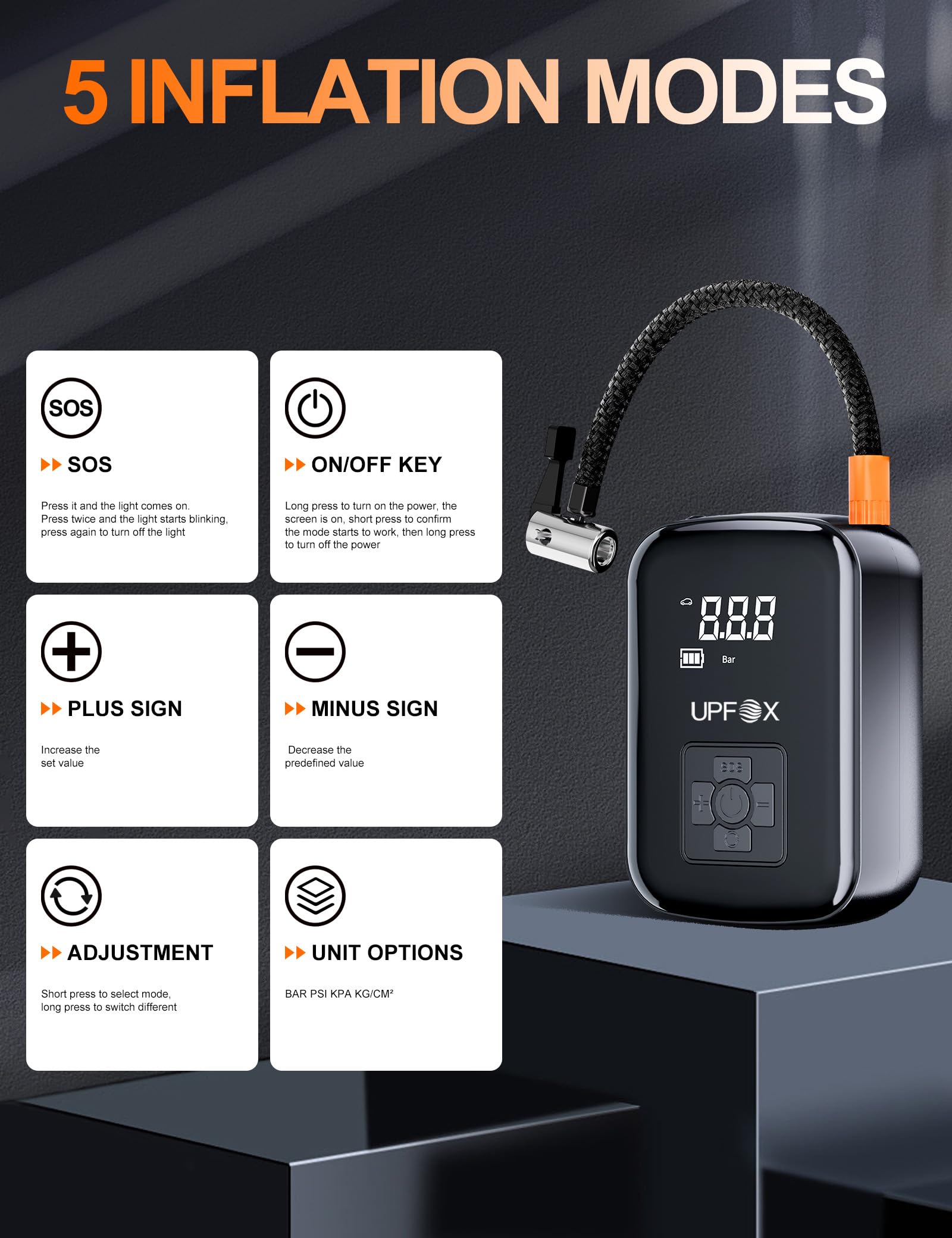 Amazon.co.jp: UPFOX コードレスタイヤインフレーター ポータブルエア