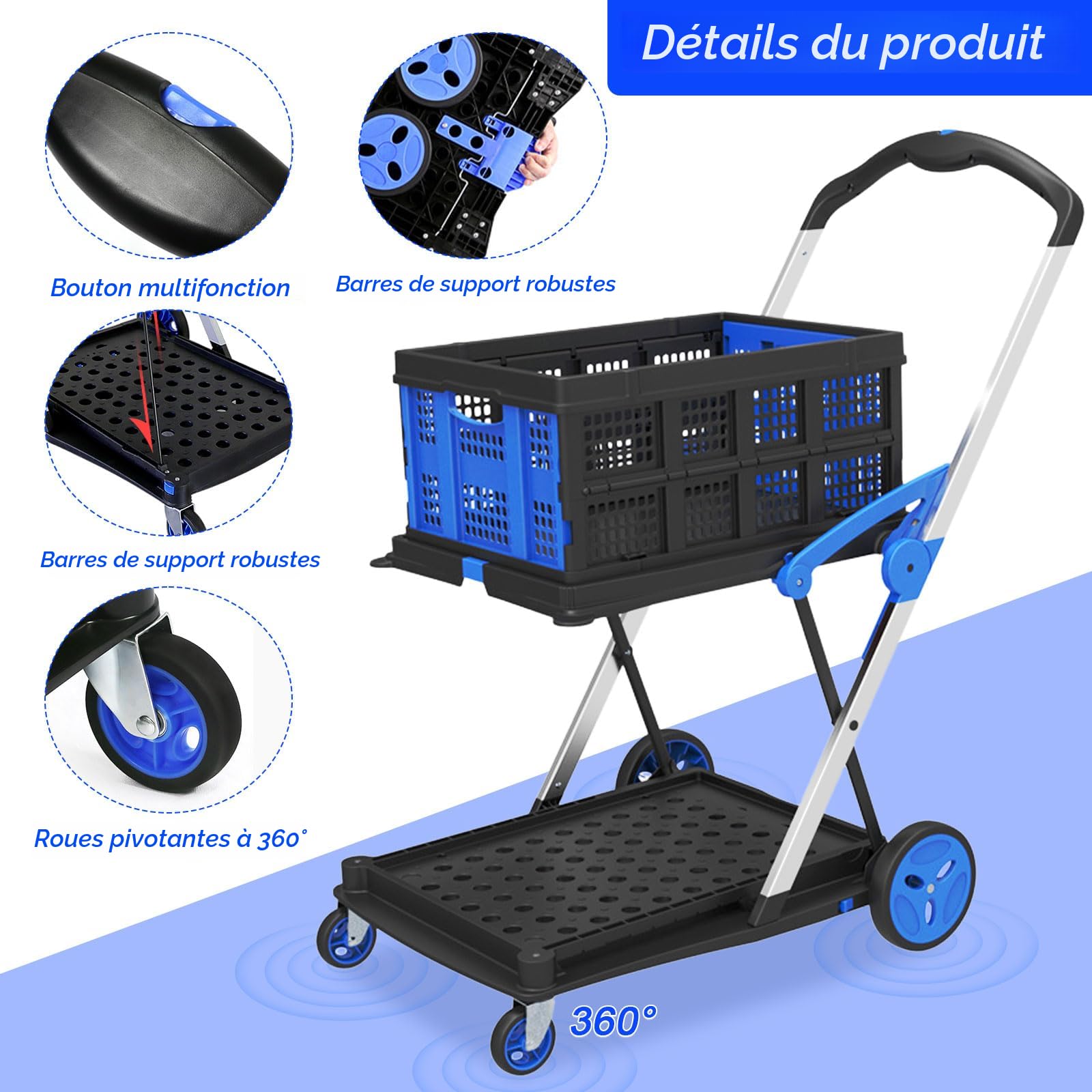 Chariot De Courses Pliable à Roues Et Sac D'Épicerie Réutilisable Isolé