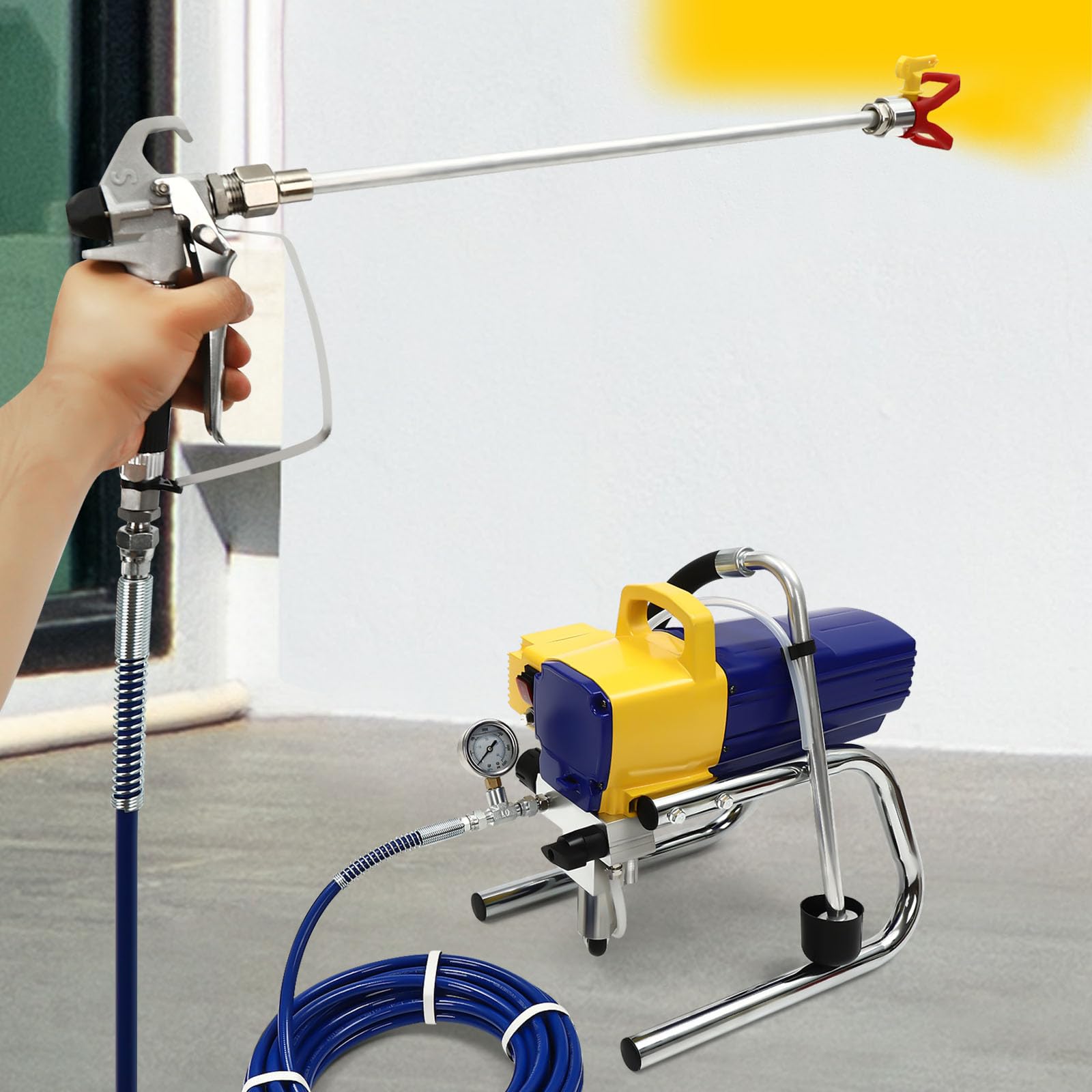 1800 W Airless agregat malarski z akcesoriami do drewna wewnętrznego i zewnętrznego, metalu, ściany i sufitu - dwa wsporniki, przenośny uchwyt