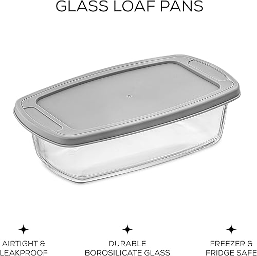 Miniatura 2 de JoyJolt Molde de pan de vidrio con tapa. Juego de 3 sartenes para pan, rectangulares, de 1.9 cuartos de galón para hornear pan, recipiente de