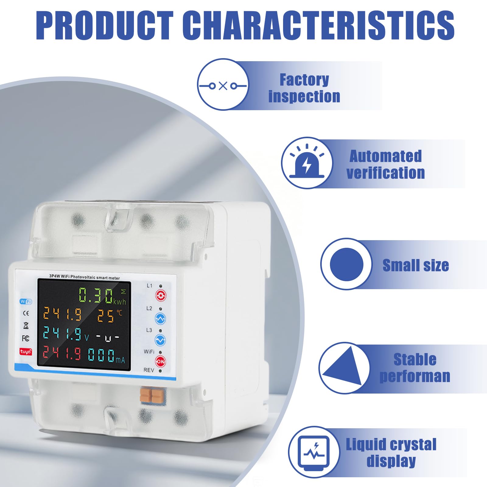 Vaileal 100 A 3 fases de electricidad, contador de electricidad 3 fases wifi, medidor trifásico Smart Meter wlan con control de tiempo/desequilibrio trifásico/pérdida de fase/protección contra retardo