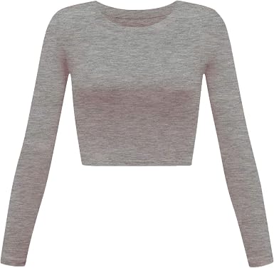 Basic Round Neck Long Sleeve Crop Top 