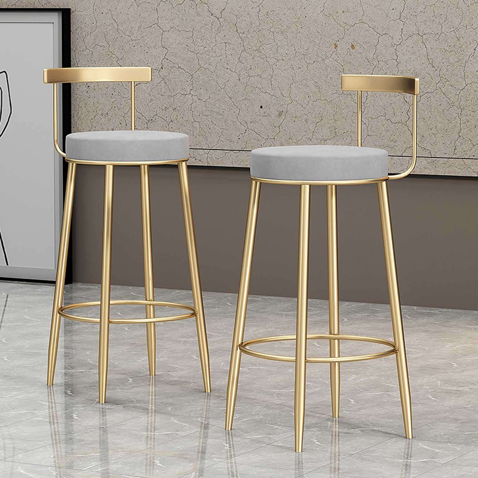 Tabourets de bar en velours gris de haute qualité avec dossier confort