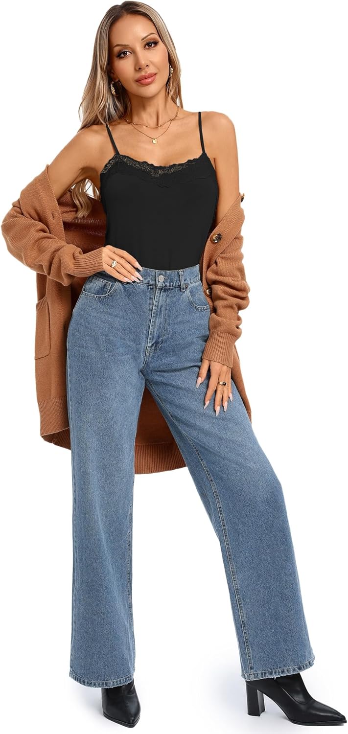 Kate Kasin Women's Adjustable Spaghetti Strap Lace Trim Cami Tunic Tank Top 2PACK - Image 6