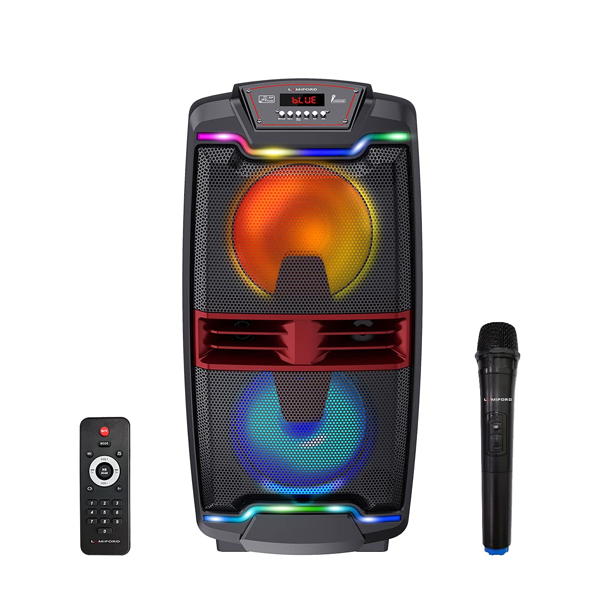 Lumiford GoFash TS001 50W Trolley Bluetooth speaker with Remote, Built-in Amplifier & Wireless Mic | Karaoke Party Speaker with LED Lights, 7 Hours* Life & Equalizers for Treble & bass Control (Black)