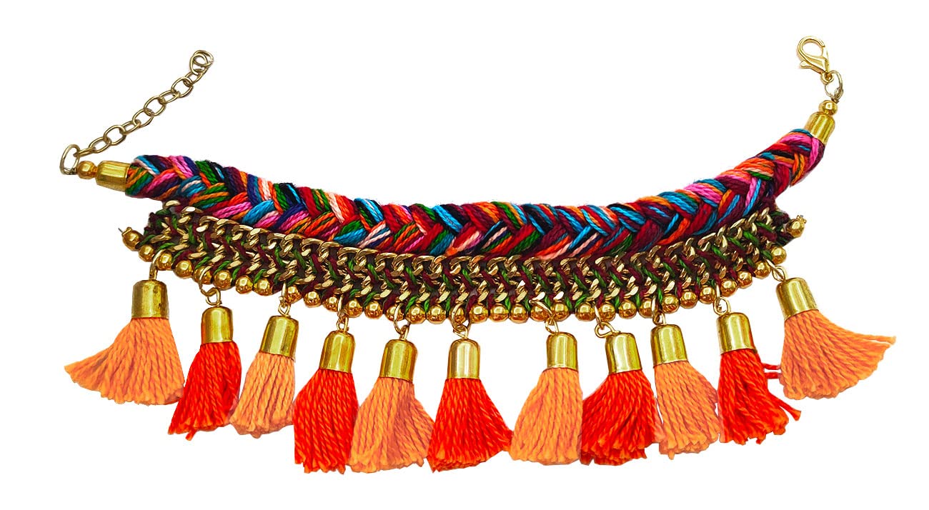 Fabric Base Metal Bracelet for Unisex-Adult (Yellow Orange Tassels) (B0BLHK8MKF) Amazon Price History, Amazon Price Tracker