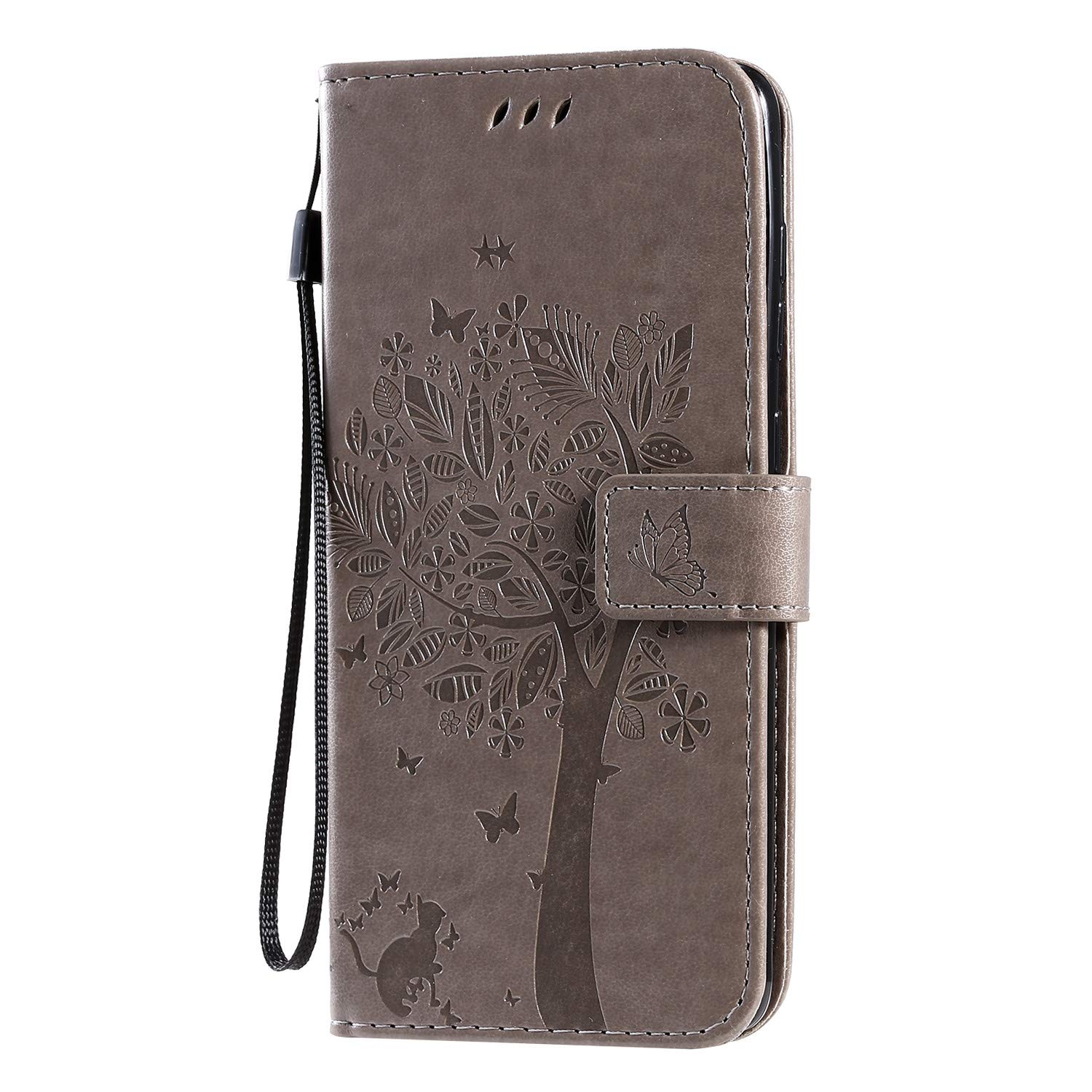 Conber Cover per Samsung Galaxy A71, Custodia in Pelle PU con Interno TPU Antiurto, Serie Gatto e Albero Flip Case Cover Custodia Portafoglio per Samsung Galaxy A71 - Grigio - Vista 3