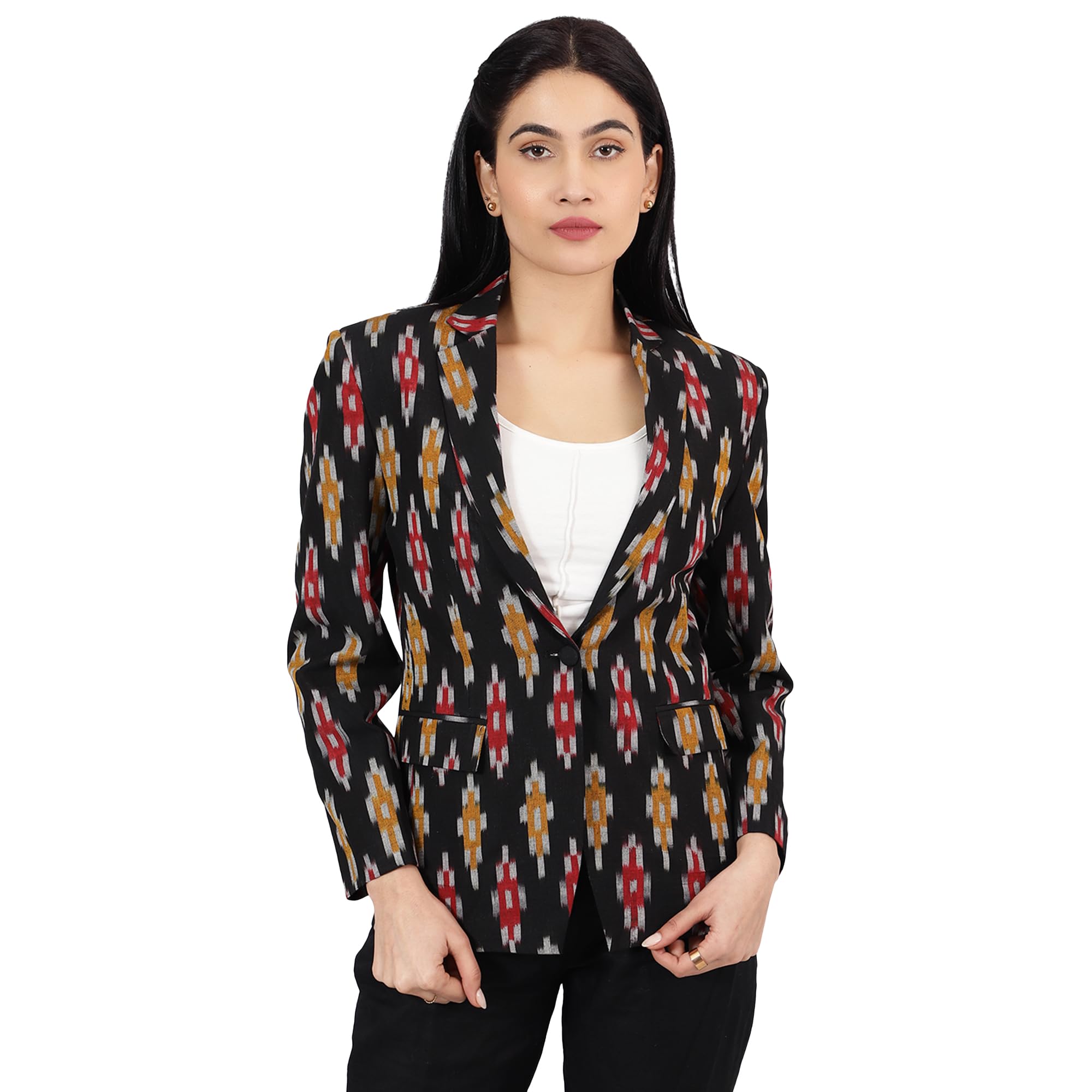 indophilia Womens Ikat Black Cotton Blazer-picture-10