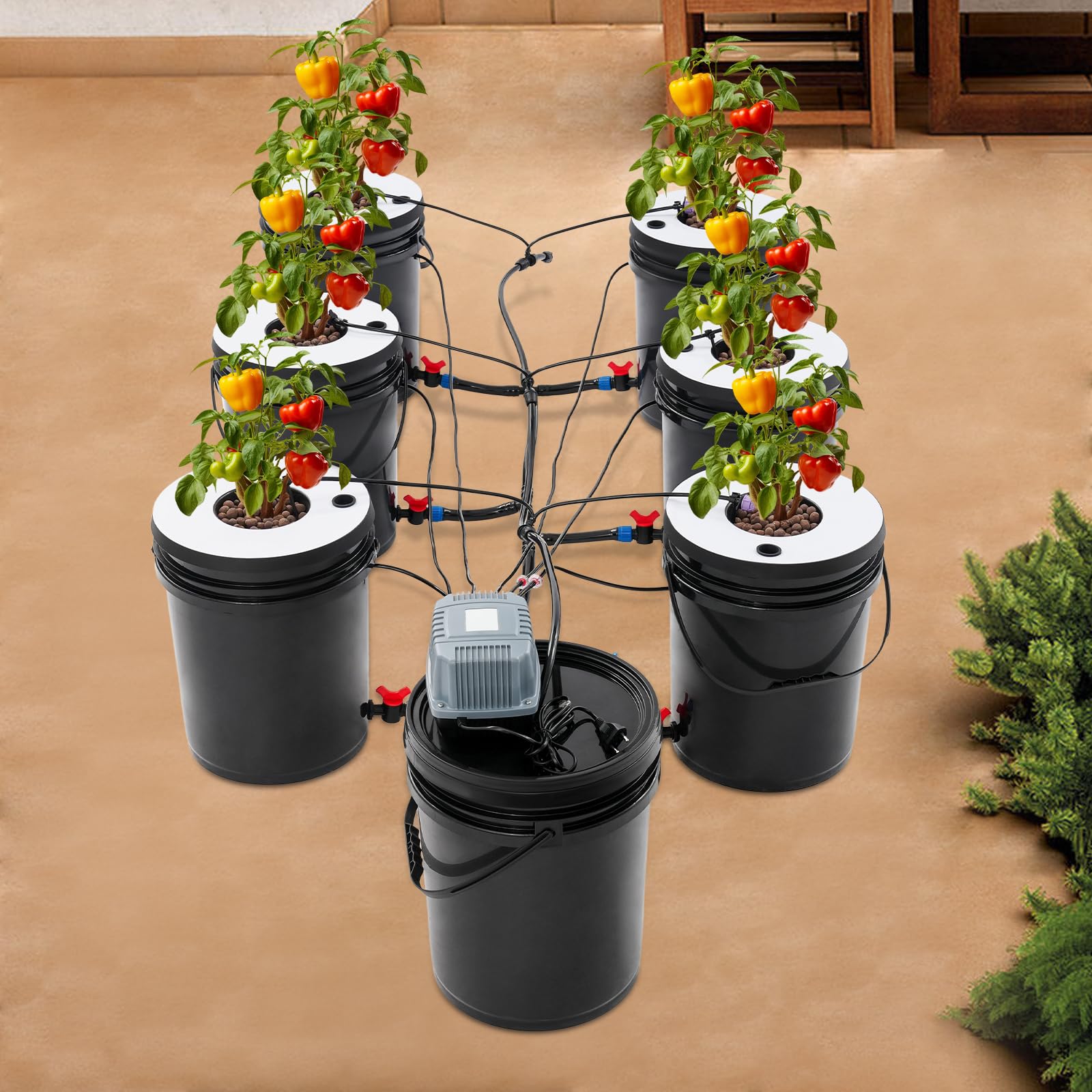 Sistema di coltivazione idroponica DWC Hydroponic System con pompa ad aria, 20 l x 7 Bucket, vaso autoirrigante per interni, giardino, balcone e serra, ideale per fragole, pomodori, insalata