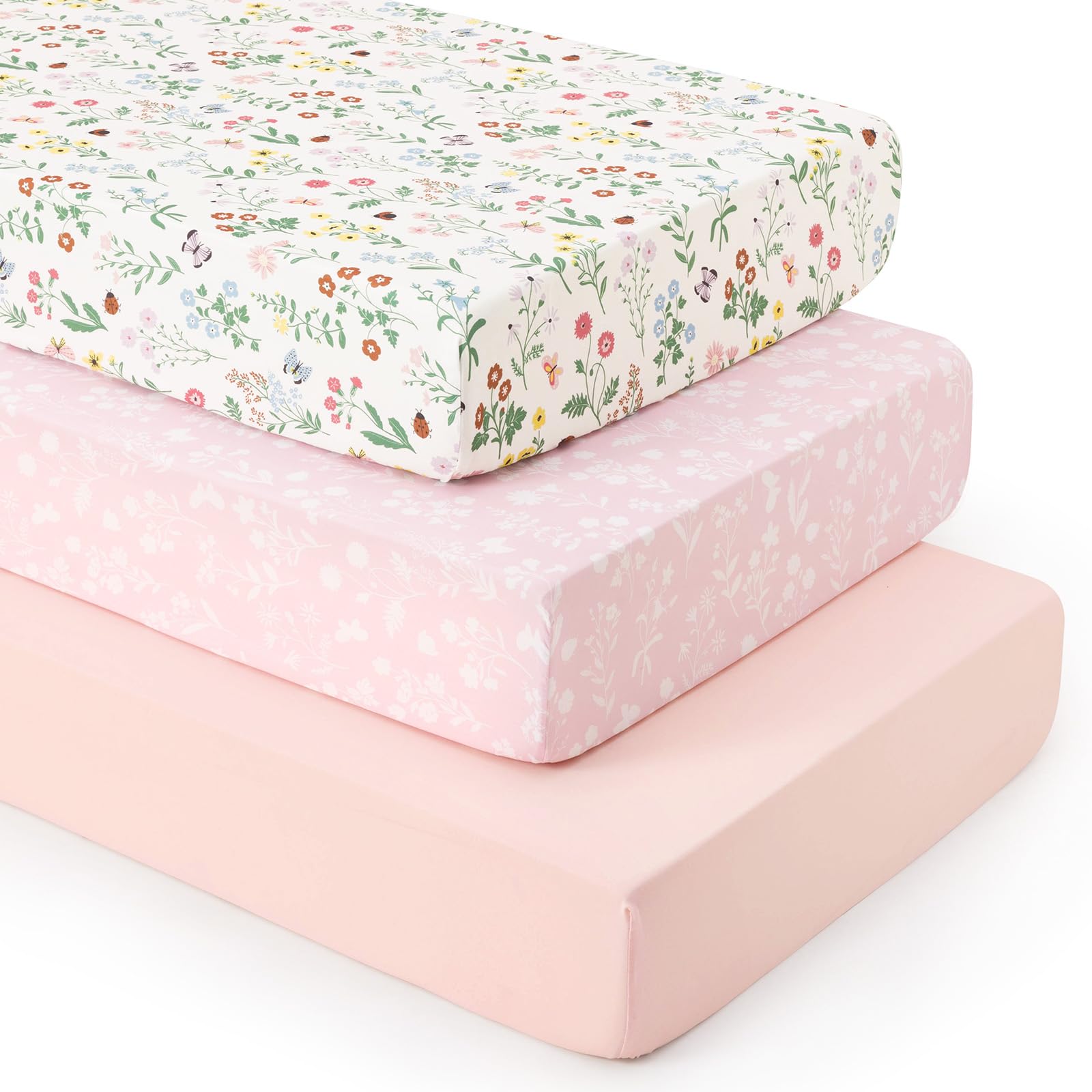david's kids 3 Pack Fitted Crib Sheets, Ultra Soft Breathable Comfortable Baby Sheet Set for Boys Girls Neutral, 28x52 Inch Fits Standard Crib and Toddler Mattresses, Garden