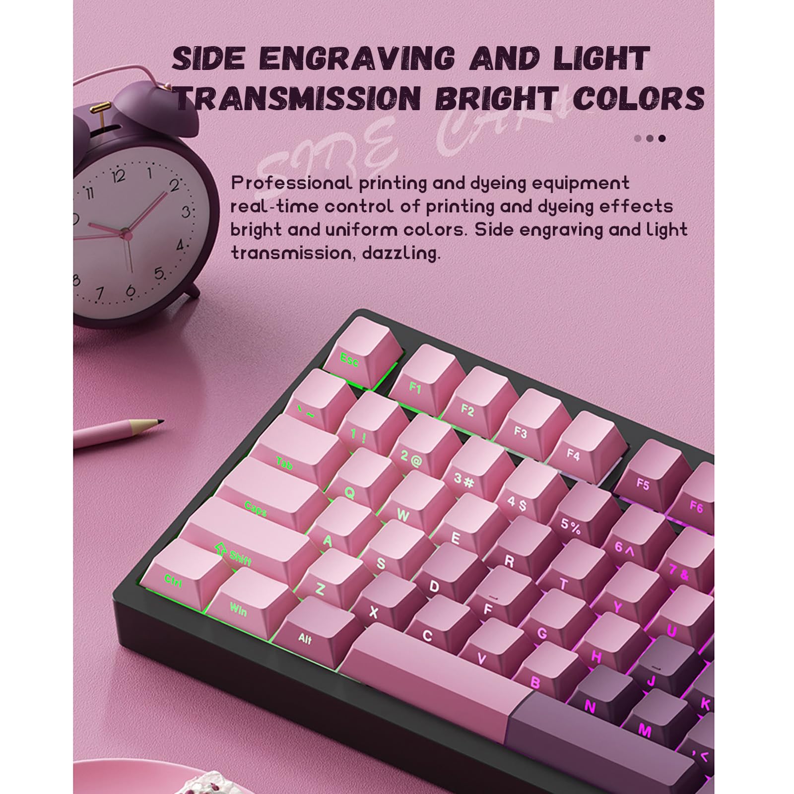 Nakładki na klawisze PBT,Double Shot Shine Through Keycaps,Gradient Keycaps,Nakładka na klawisze z nadrukiem bocznym,Nakładka na klawisze Shine Through do mechanicznych klawiatur do gier,Pink