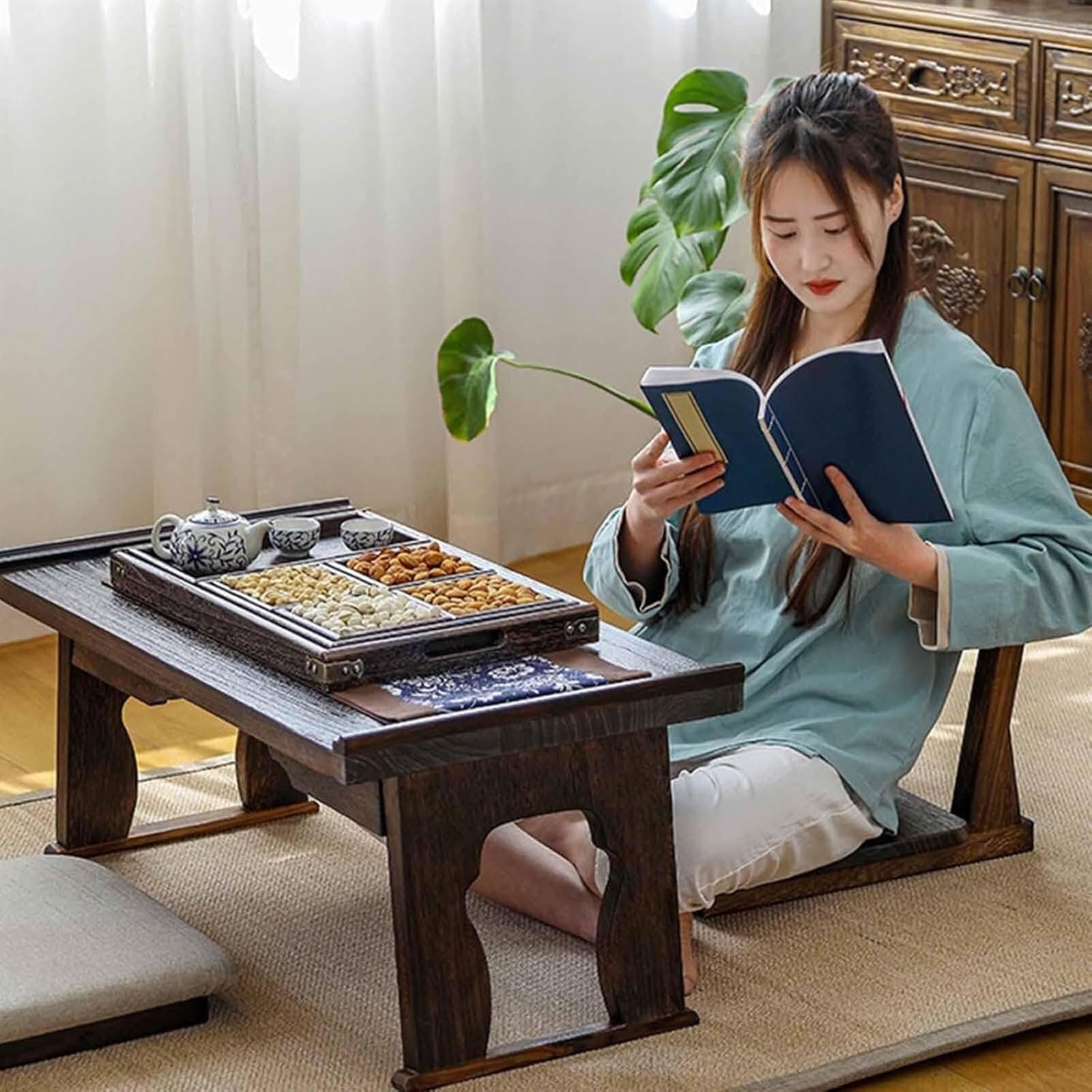 Japanischer Tatami-Stuhl,Japanischer Beinloser Stuhl Holz Faules Sofa,Meditations-Bodenstuhl Japanischer,RüCkenstüTze Tatami-Stuhl,Starke TragfäHigkeit,für Erkerfenster,Teestube,Gaming
