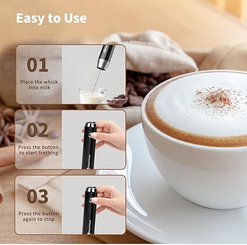 Miniatura 7 de Maestri House Espumador de leche recargable con soporte, fabricante de espuma eléctrica de mano, impermeable, desmontable, de acero inoxidable,