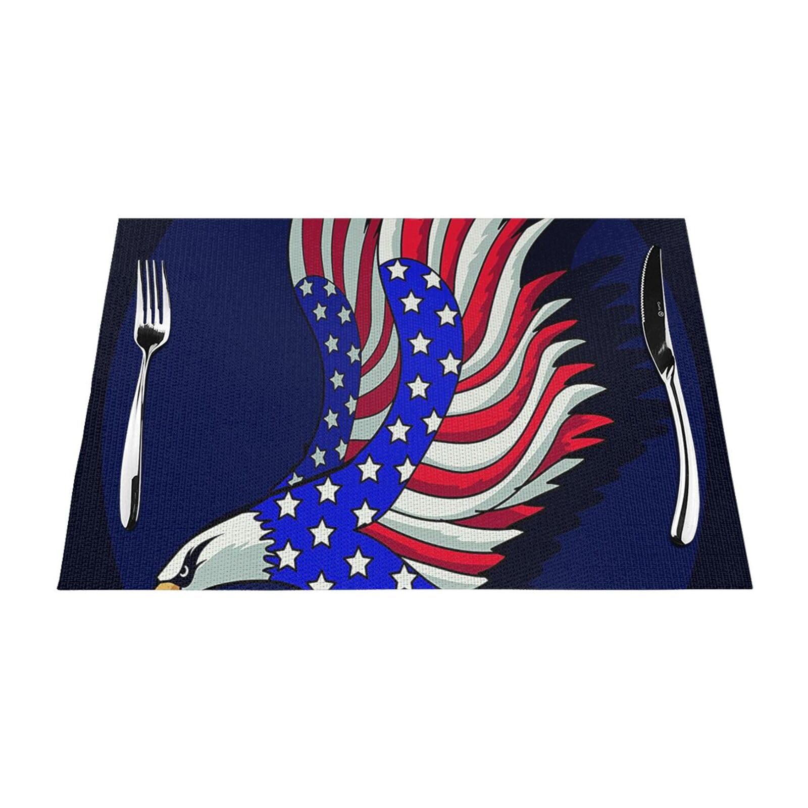 PVC Placemat Set of 4 PCS, 45x30 CM, Patriotic Eagle Printed Non-Slip Heat Resistant Place Mats for Kitchen Dining Table Indoor Outdoor