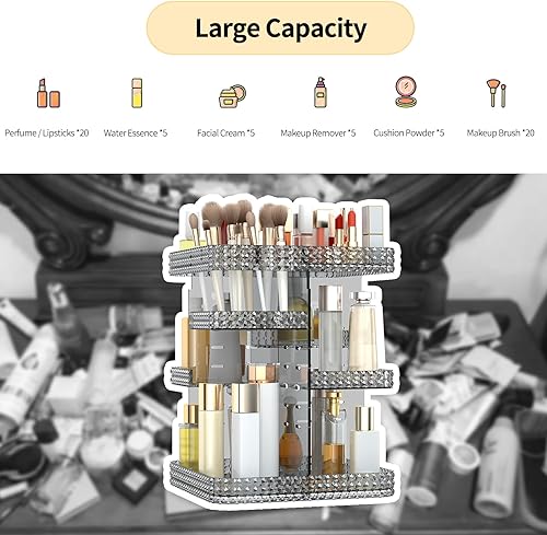 Miniatura 2 de Organizador de maquillaje giratorio, vitrina de cosméticos de gran capacidad, organizador acrílico para el cuidado de la piel con cepillo de