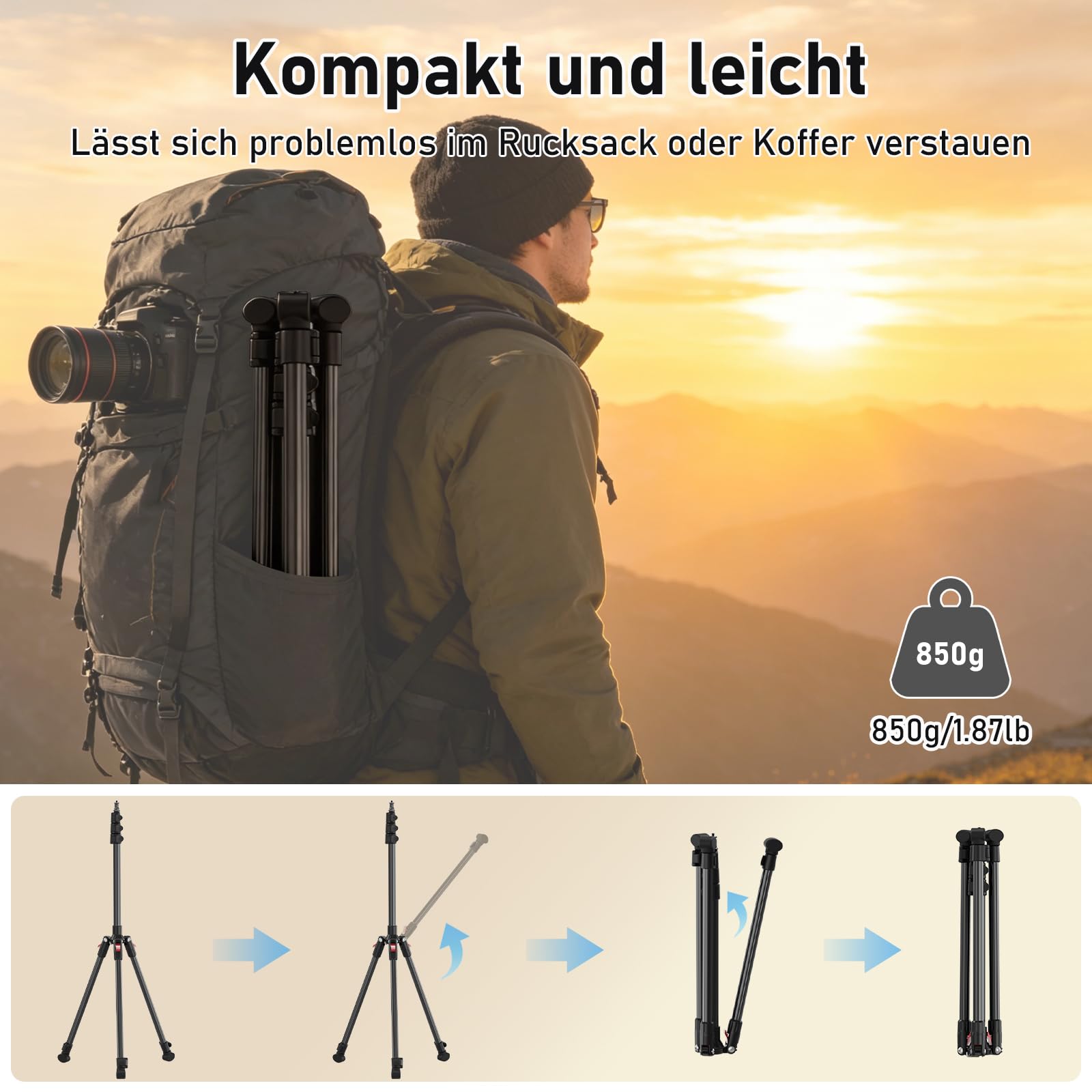 Lichtstativ 44-200cm, Aluminium Light Stand, Licht Stativ 1/4 Zoll, Max Last 6kg
