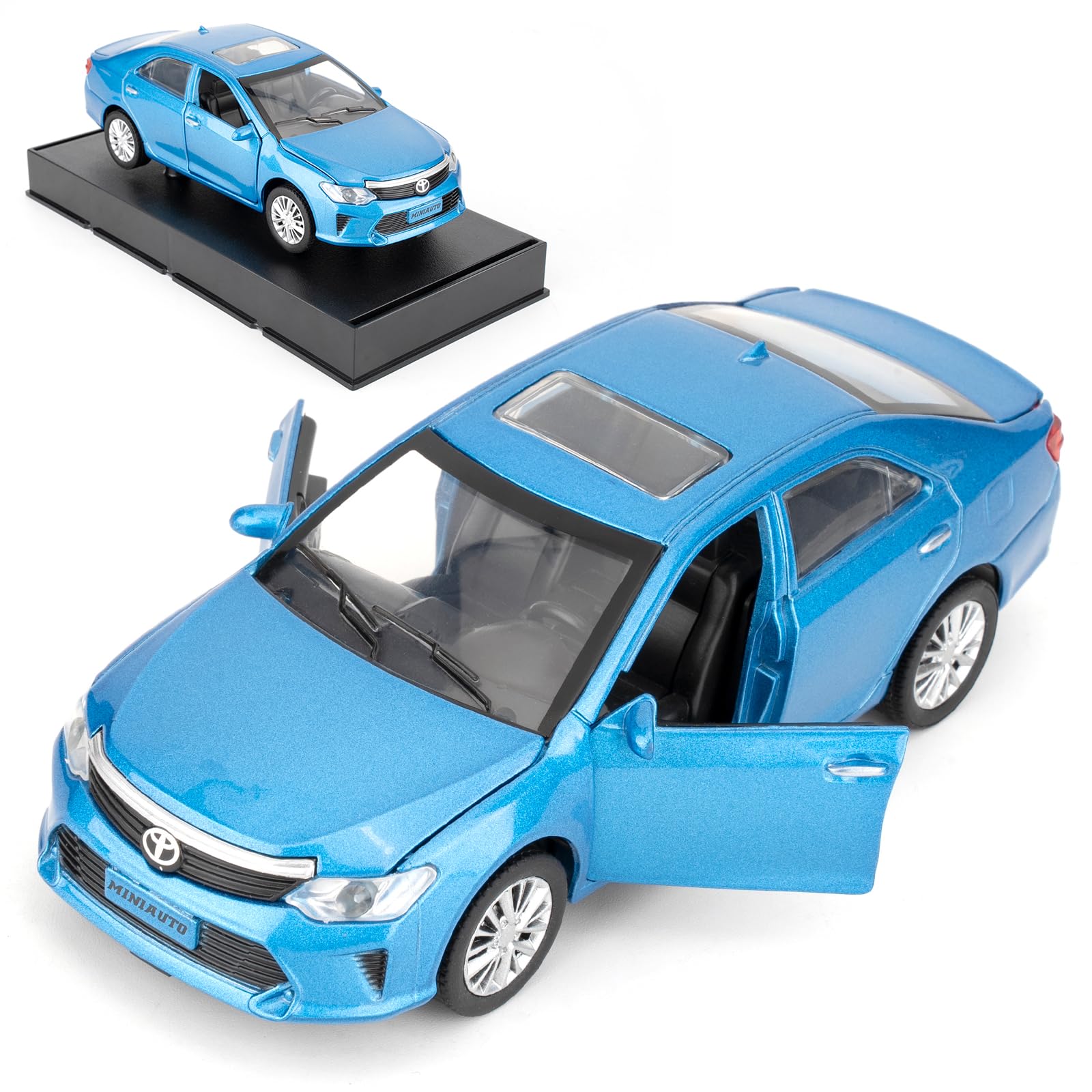 WAKAKAC Toy Car Compatible for 1：32 Camry Model Car, Pull Back Diecast Collectible Car with Sounds＆Lights for Kids Boys Girls and Adults, Gift Blue