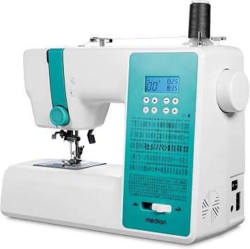 MEDION Digital Sewing Machine SD36 (36 Watt Adjustable Stitch Length and Stitch Width 270 Stitch Patterns LED Sewing Light Automatic Threader Foot Pedal Reverse Button Thread Cutter MD11881) Turquoise
