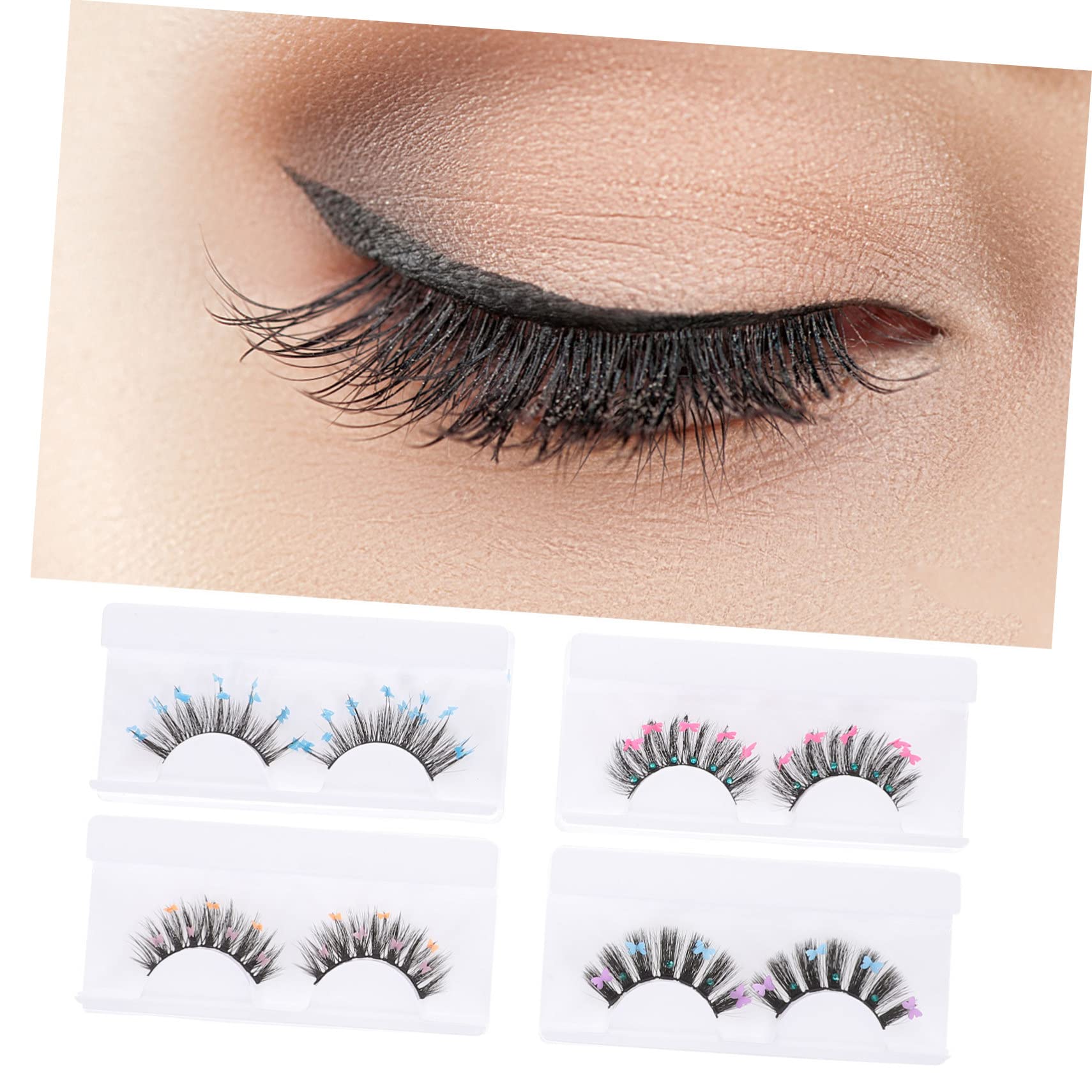 FOMIYES 16 Paia ciglia finte con paillettes ciglia nere riutilizzabili ciglia finte segmentate fake lashes false lashes ciglia cosplay ciglia colorate ciglio estendere fibra chimica