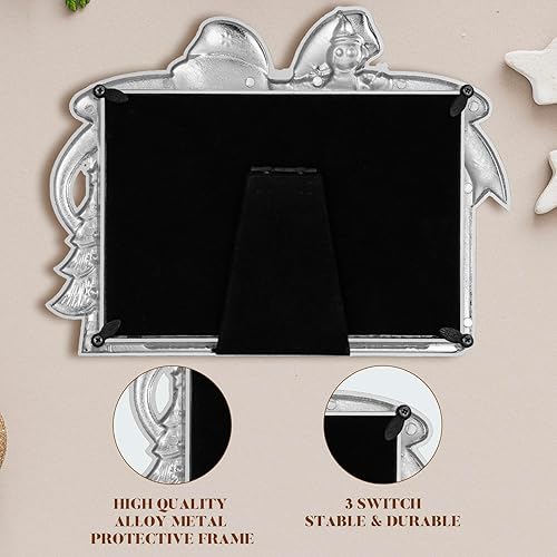 Miniatura 3 de LARAINE Marco de fotos de metal de 4 x 6 pulgadas, lazo de Navidad 2025, imágenes de alta definición para mesa, hogar, regalo decorativo de