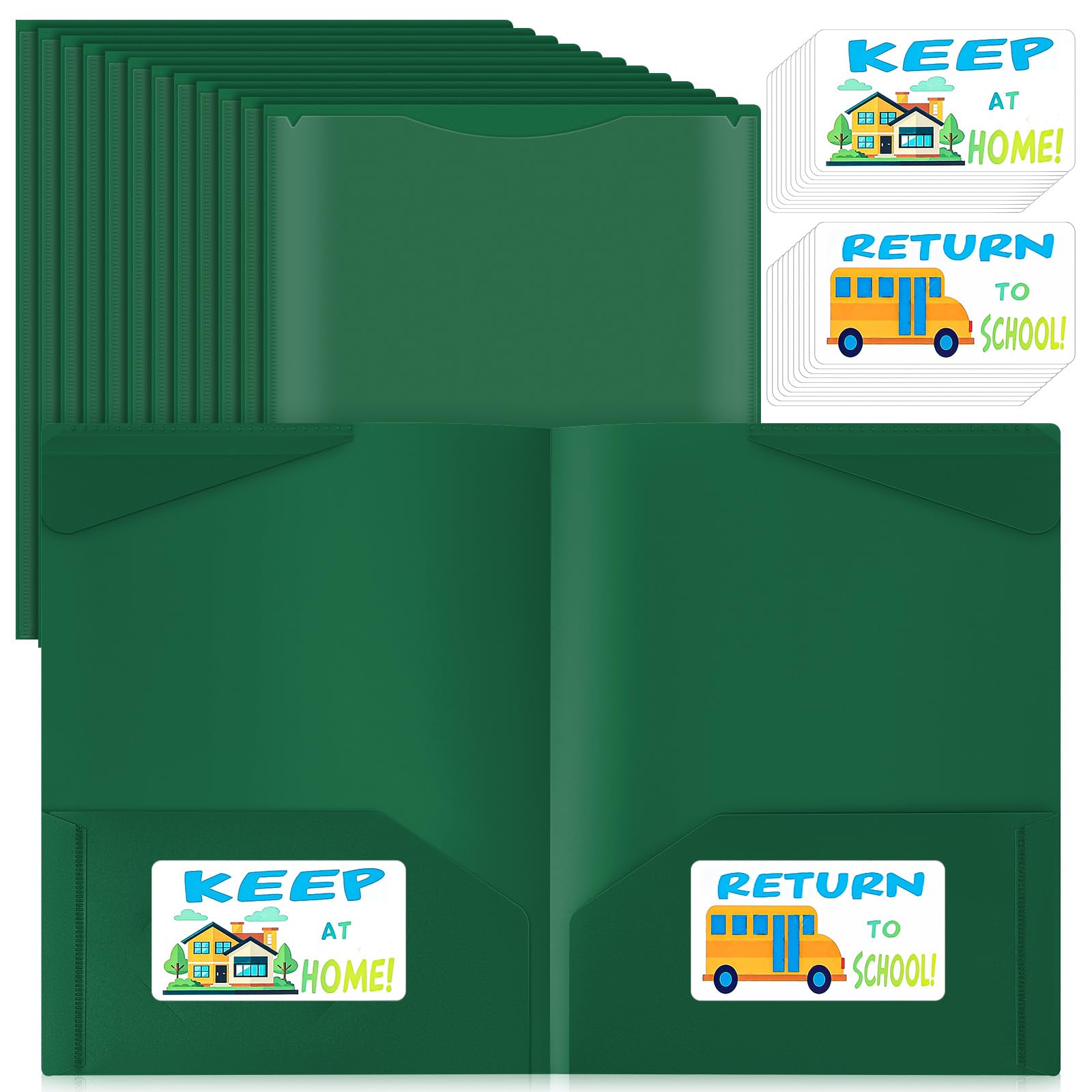 Henoyso 48 Pack Take Home Folders with Clear Front Pocket, Dark Green