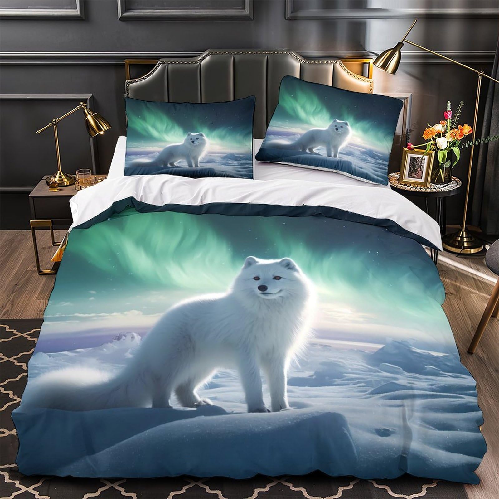 Housse de couette renard arctique pour une chambre ambiance nature polaire
