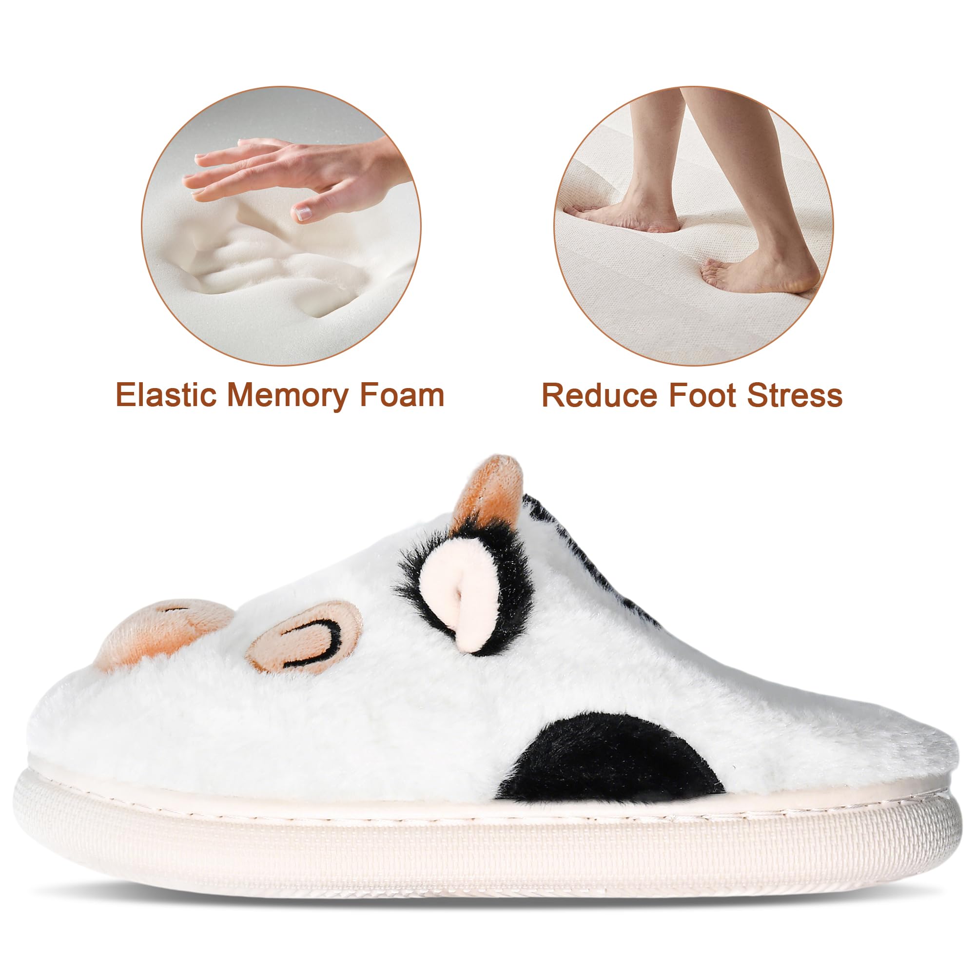 Cute Animal Slippers for Women - Fuzzy Plush Memory Foam Indoor, Machine Washable Cozy House Shoes