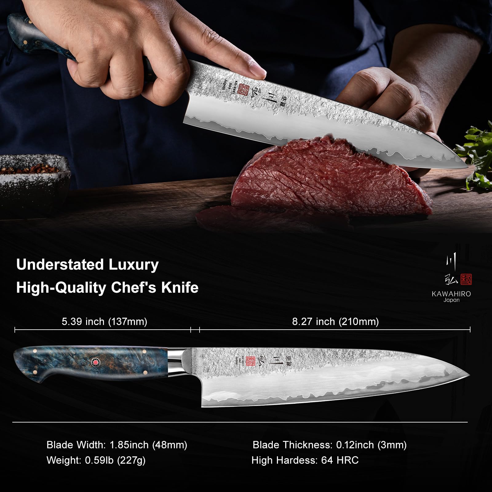 8.27" Japanese Chef Knife, SG2 Powder Steel Gyuto Knife, Hand-Forged — Amazon image 6
