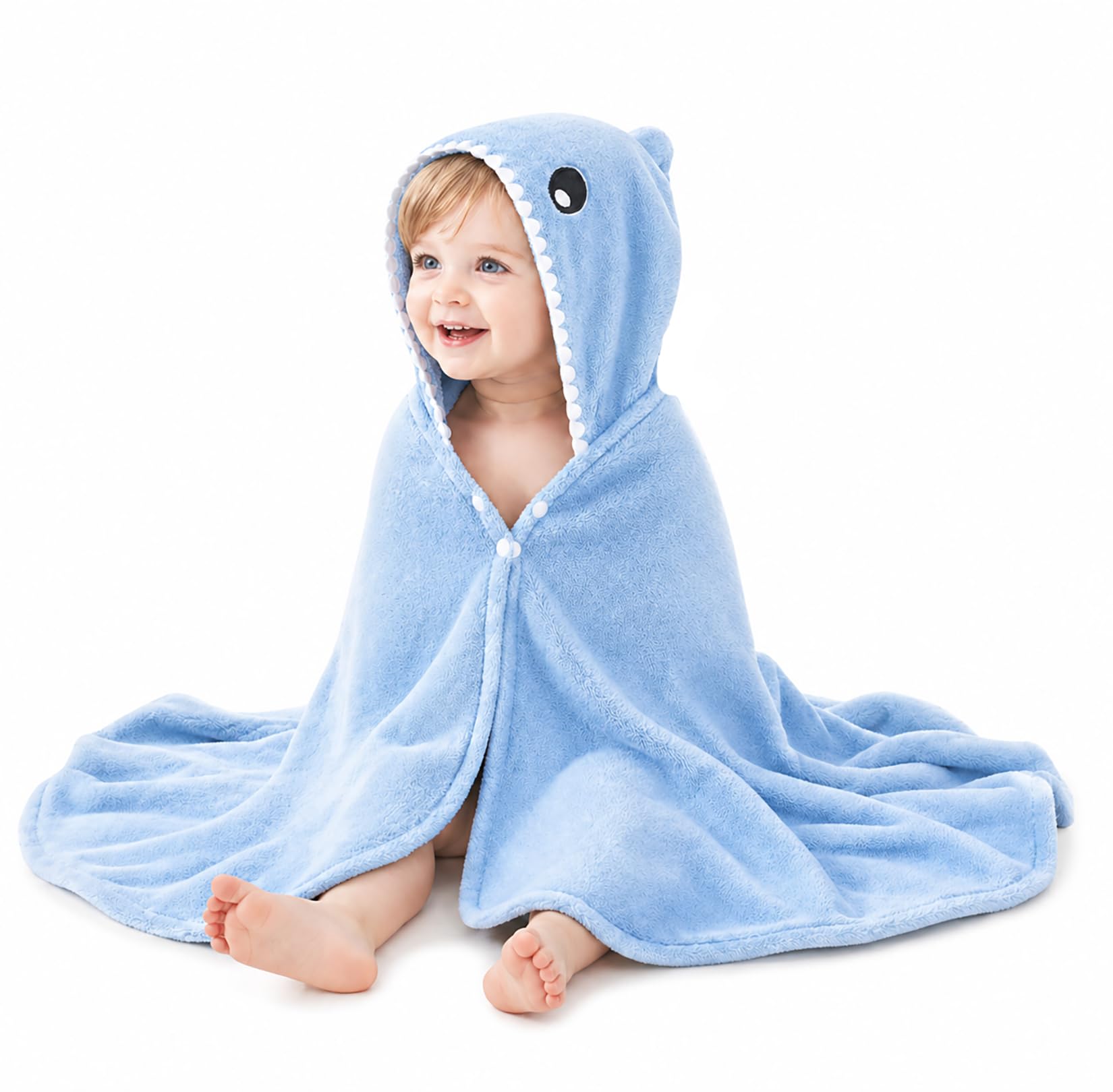 Badetücher für Kinder,Premium Kapuzen Handtücher für Kleinkinder Hochsaugfähiger Coral Fleece-Bademantel für Jungen Mädchen-140X70MM (Blauer Hai)