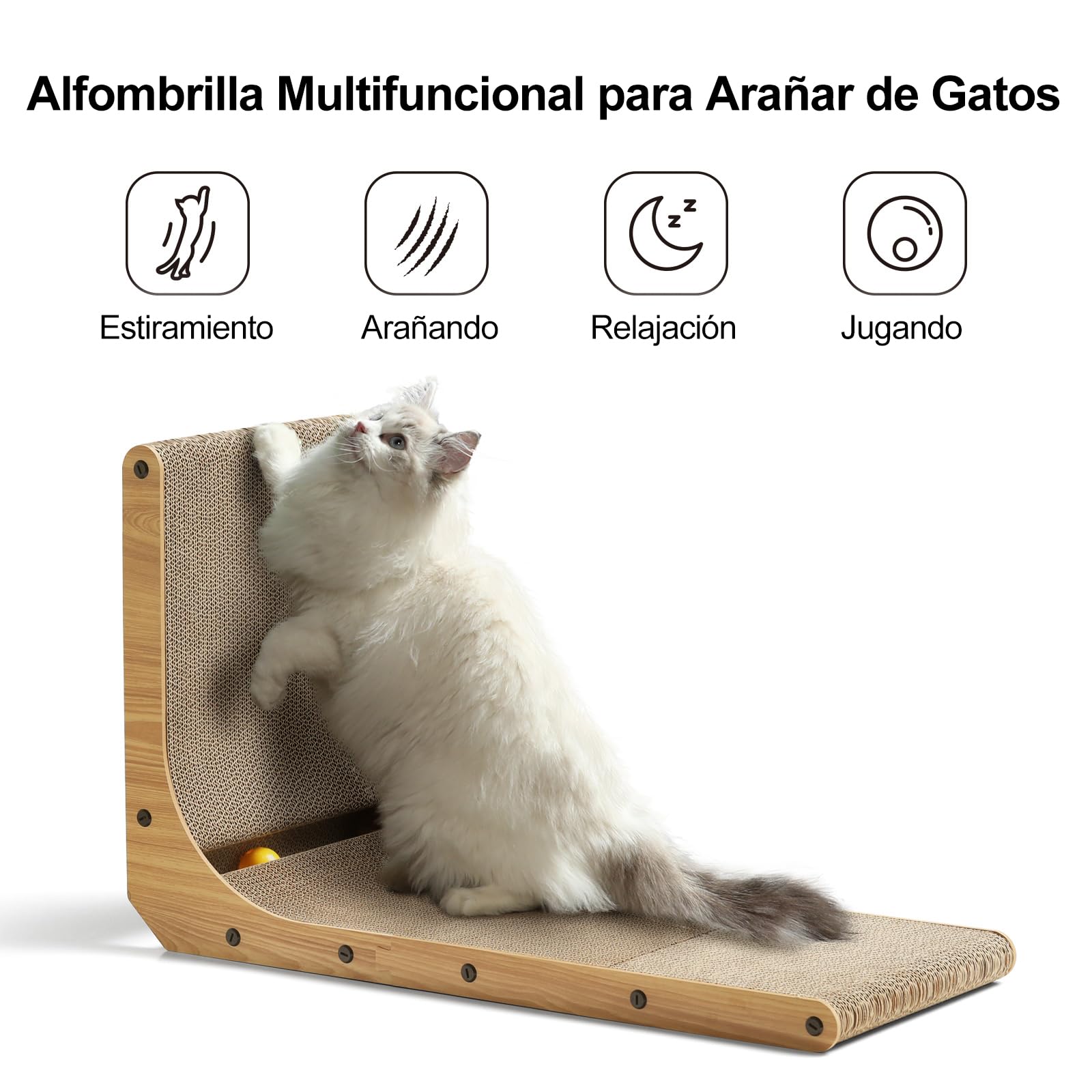FUKUMARU Rascador para Gatos de 68 cm de Altura, rascador Vertical en Forma de L, con Pelota de Juguete, Alfombrillas rascadoras de cartón Paredes y Esquinas，Talla Grande