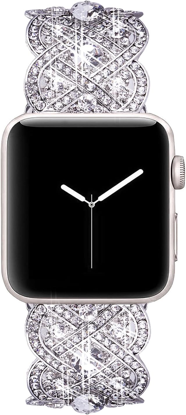 VIQIV Bling Bands Compatible with Apple Watch Ultra Band 38mm 40mm 41mm 42mm 44mm 45mm 49mm Iwatch Series SE 9 8 7 6 5 4 3 2 1, Diamond Rhinestone Stainless Steel Metal Bracelet Wristband Strap for - Image 3