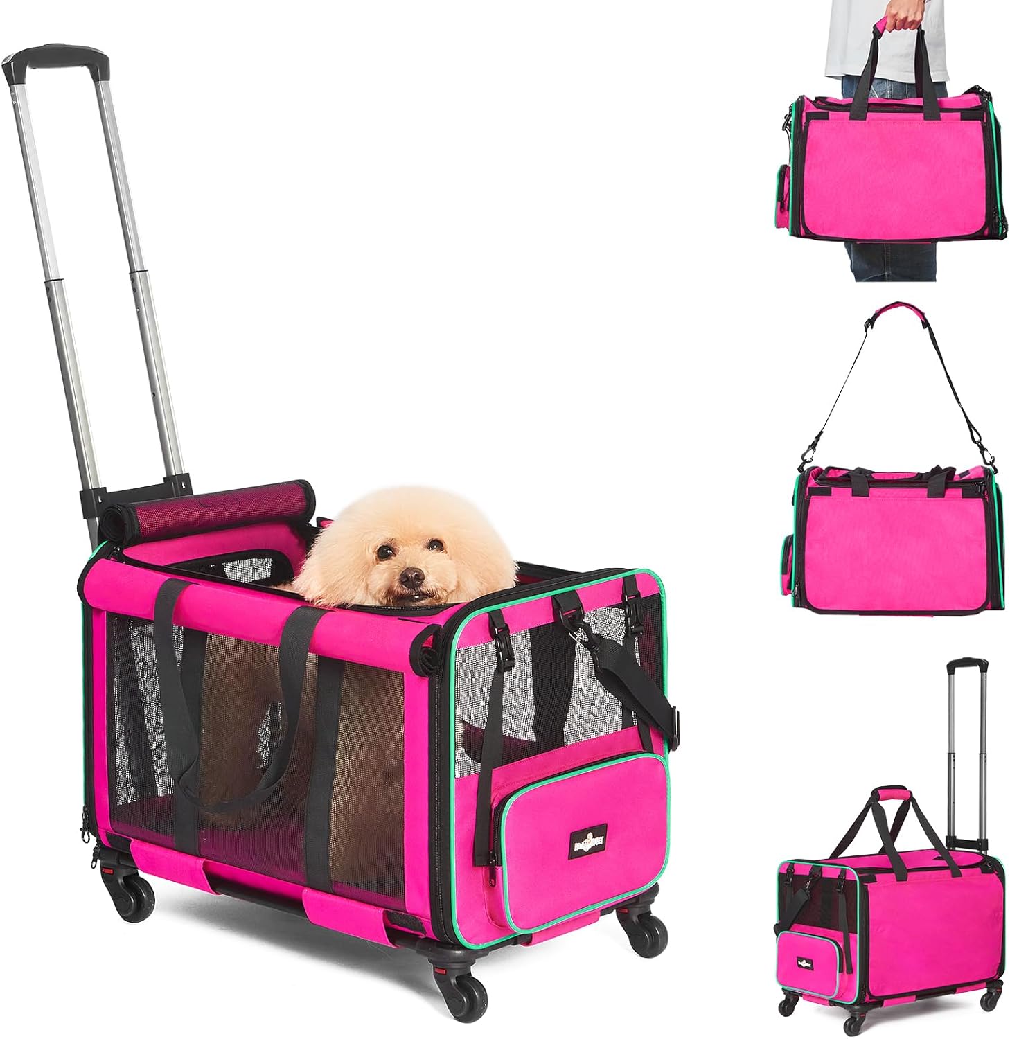 Paw Ballet Cat Carrier with Wheels, Foldable Rolling Large