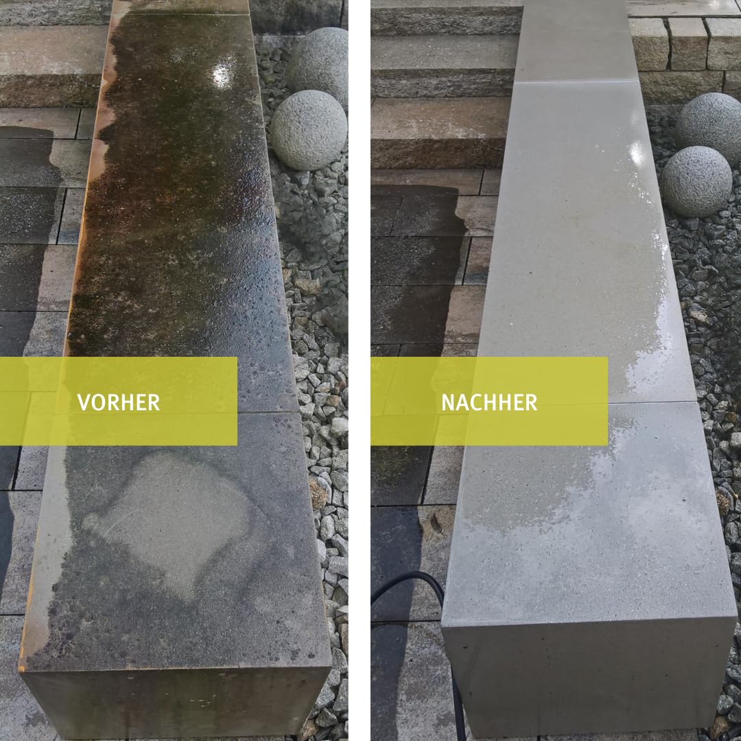 Steinreiniger außen | Grünbelag-Entferner | Entfernt Moos, Algen & Schimmel von Pflastersteinen, Terrassen & Mauersteinen | säure- und chlorfrei 1,0 l
