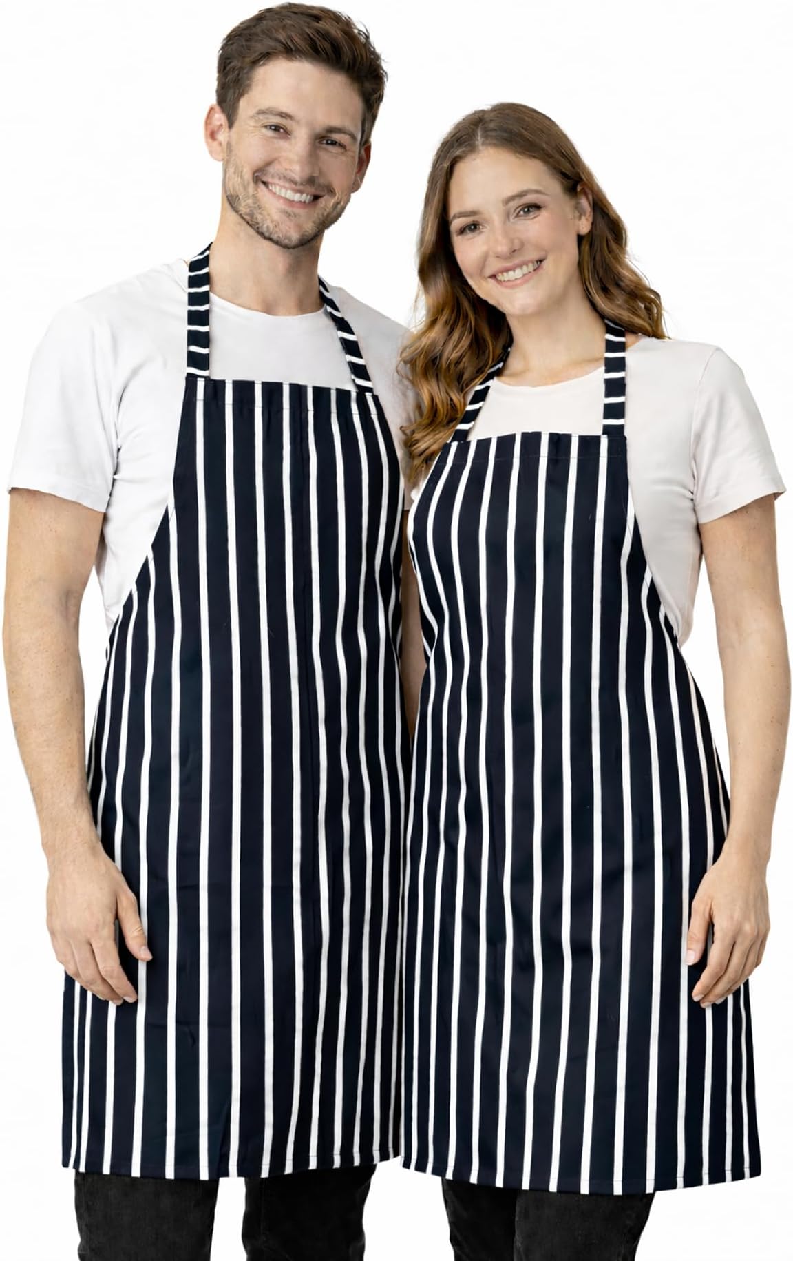 IBEX Professional Butcher Bib Apron – Polycotton Stripe Kitchen Apron for Chef, Butcher, Cooking, Catering & Restaurant Staff, Unisex One Size