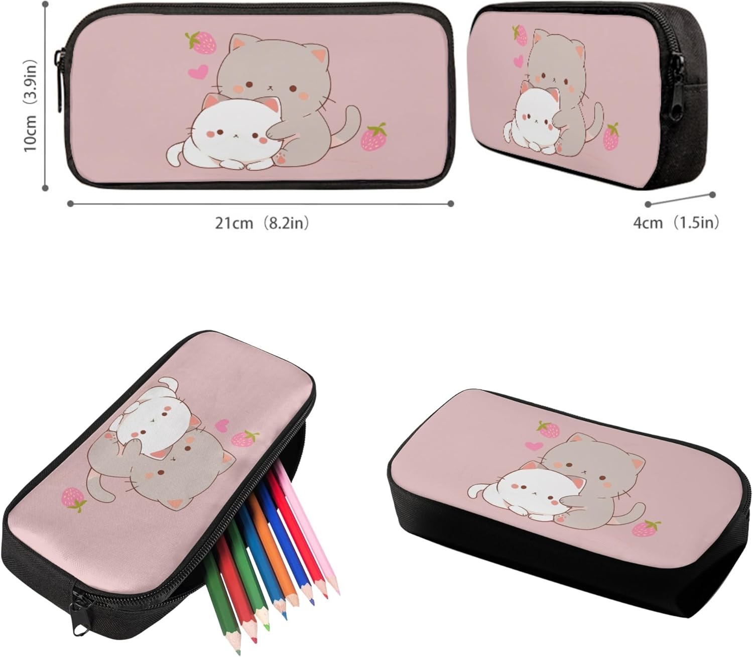 Kitten Cat School Bags Set for Teen Girls Kids Backpack with Lunch Box and Pencil Bag Strawberry Bookbag Student Satchel Shoulder Schoolbag Primary Middle School Satchel - Image 6