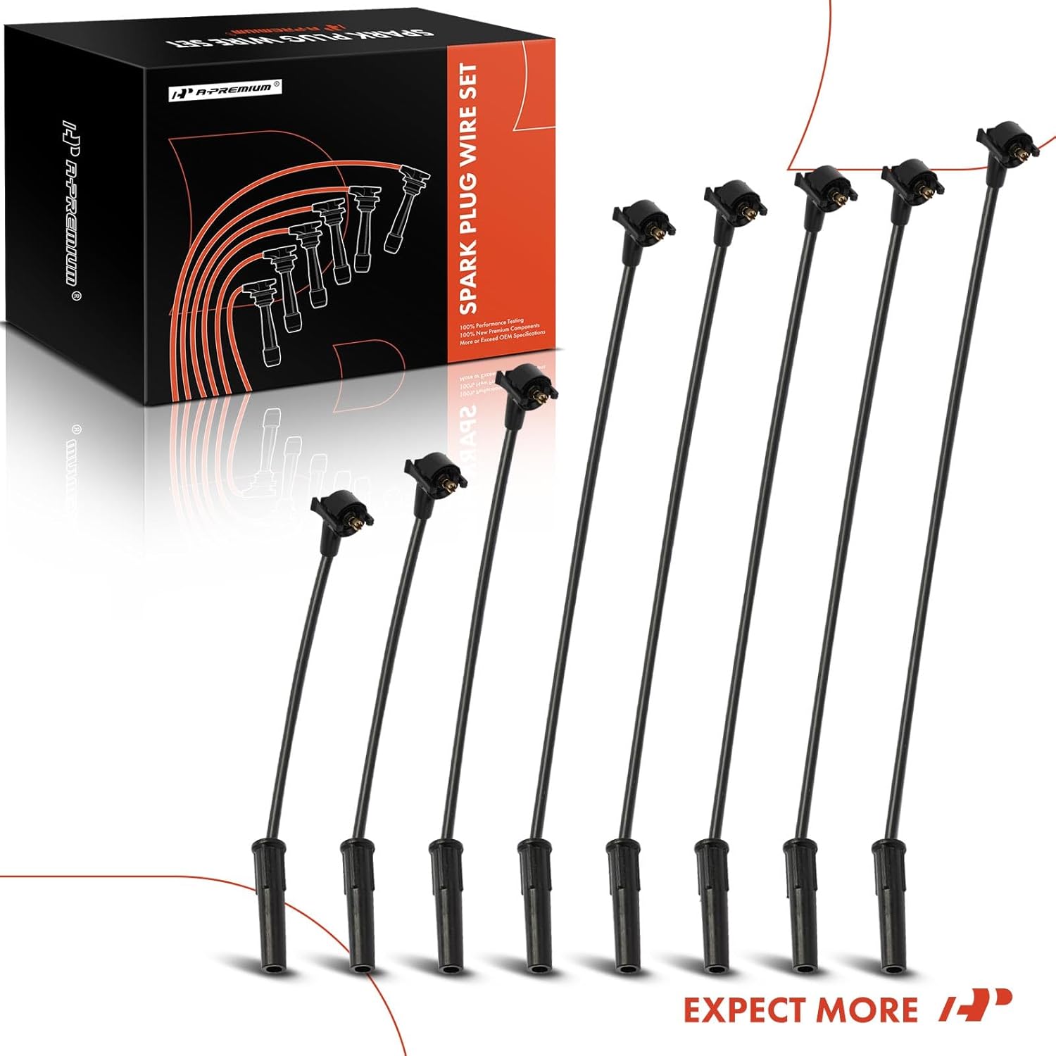 A-Premium Set of 8 Ignition Spark Plug Wires Compatible with Ford Mustang 1991 1992 1993 2.3L, Ranger 1992 1993 1994 2.3L & Mazda B2300 1994 2.3L