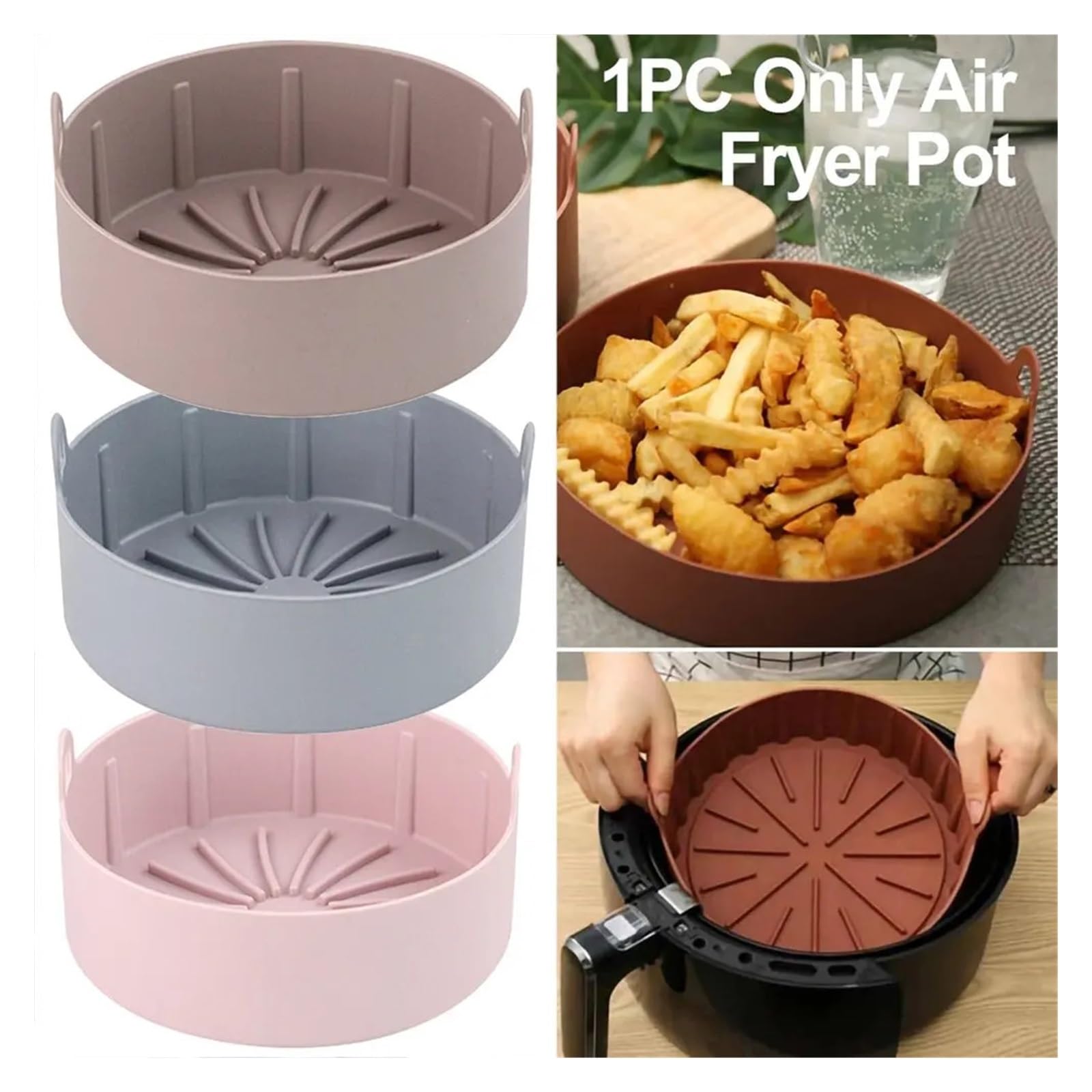 Genérico Bandeja for Hornear de Silicona for freidora | Silicona versátil, resistente al calor, antiadherente, fácil de limpiar.(16cm Split Brown)