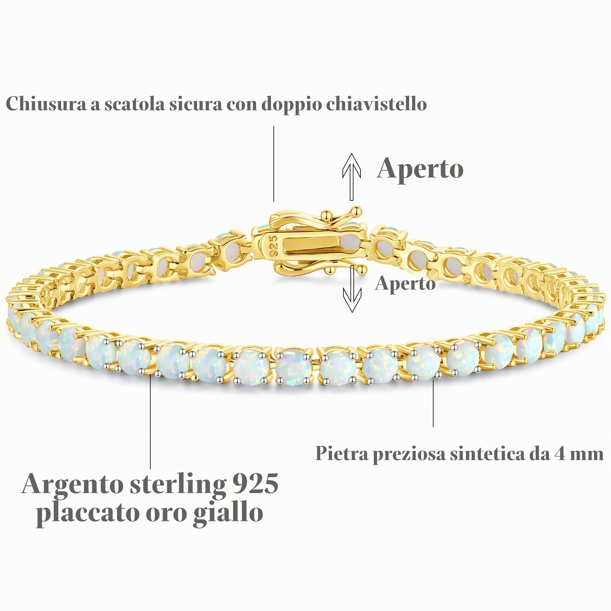 FANCIME Bracciale Tennis Donna Oro, con Pietra Preziosa Sintetica, Regalo per Donne, Lunghezza 18 cm