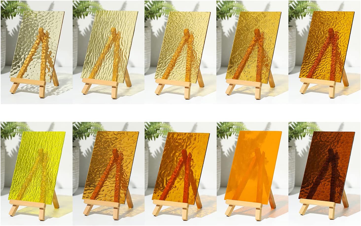 Lanyani 10 Sheets Transparent Stained Glass Sheets, 4x6 inch Colored Textured Cathedral Glass for Pack Glass Mosaic Art Crafts,Amber