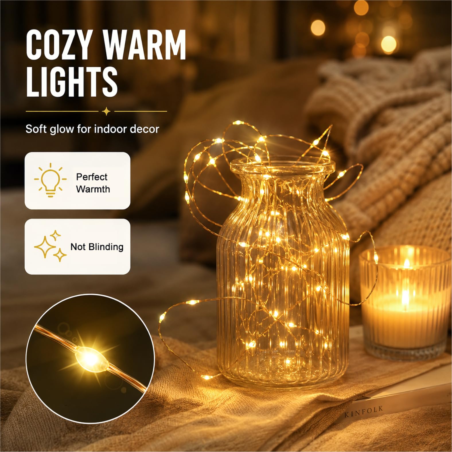 HXWEIYE Paquete de 6 luces de hadas que funcionan con pilas, color blanco cálido