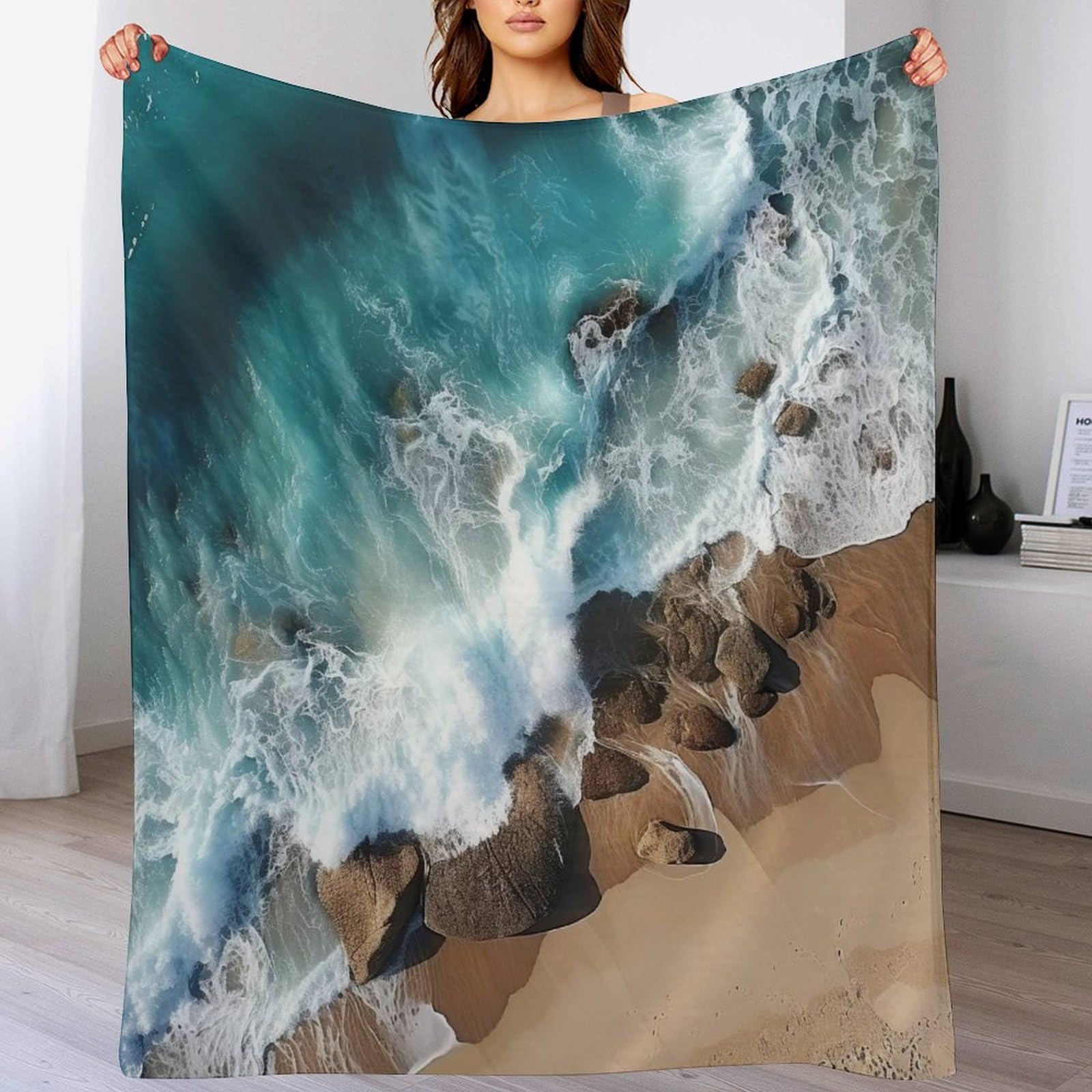 Manta de playa de lana (100x130 cm) suave y ligera para sofá y camping