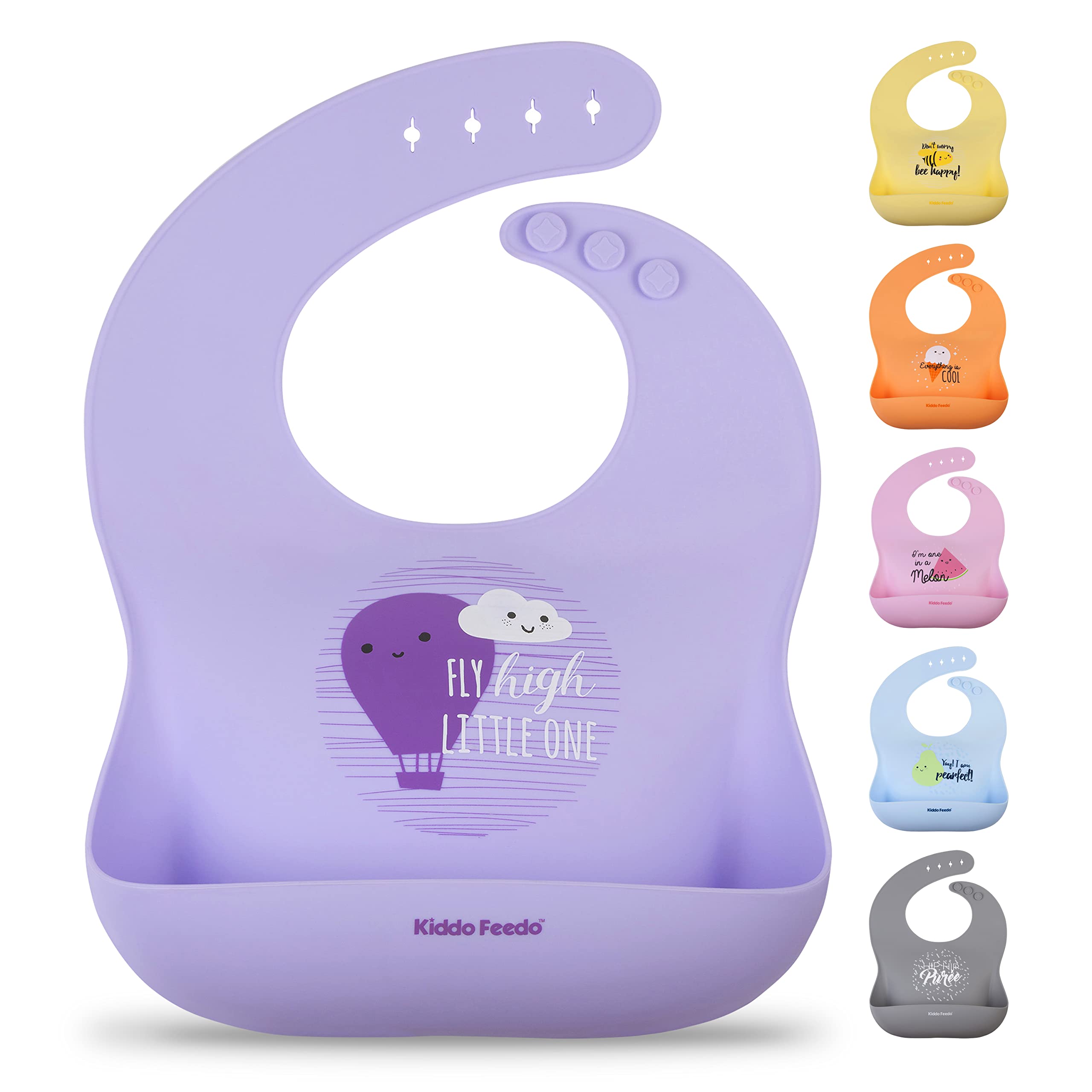 Kiddo Feedo Silicone Bib for Babies and Toddlers, Waterproof, Soft, Adjustable and Non Messy, Designed in Sweden