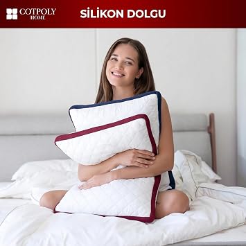 Klimalı Yastık 50x70 cm - Hava Sirkülasyonlu Kapitone Mikrofiber Dış Kılıf 850 gr Silikon Dolgulu Ortopedik Uyku Yastığı (2'li Bordo-Lacivert)