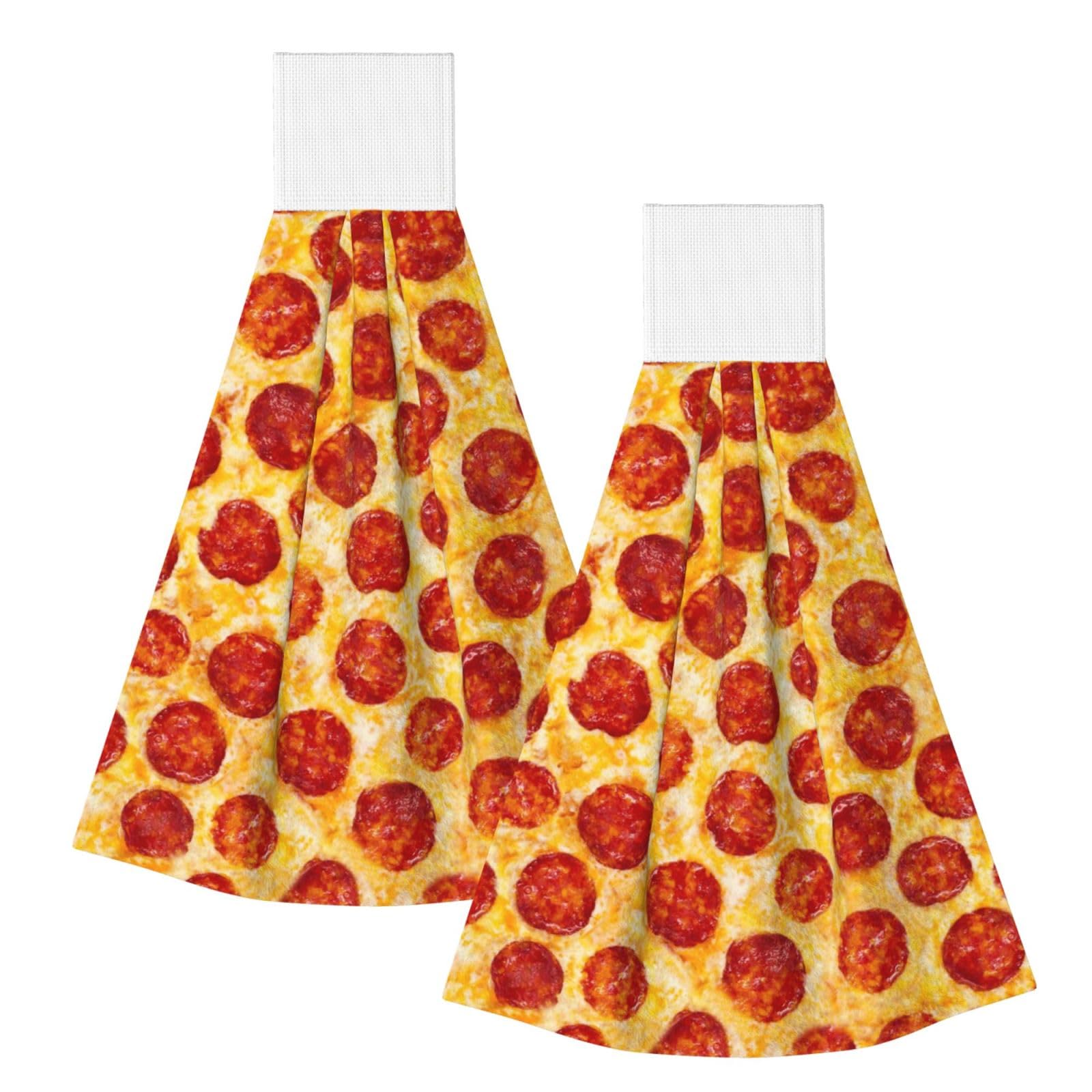 DOPKLNA Pepperoni Pizza, 2 Pcs Hanging Coral Fiber Hand Towels for Bathroom, Absorbent Kitchen Towels