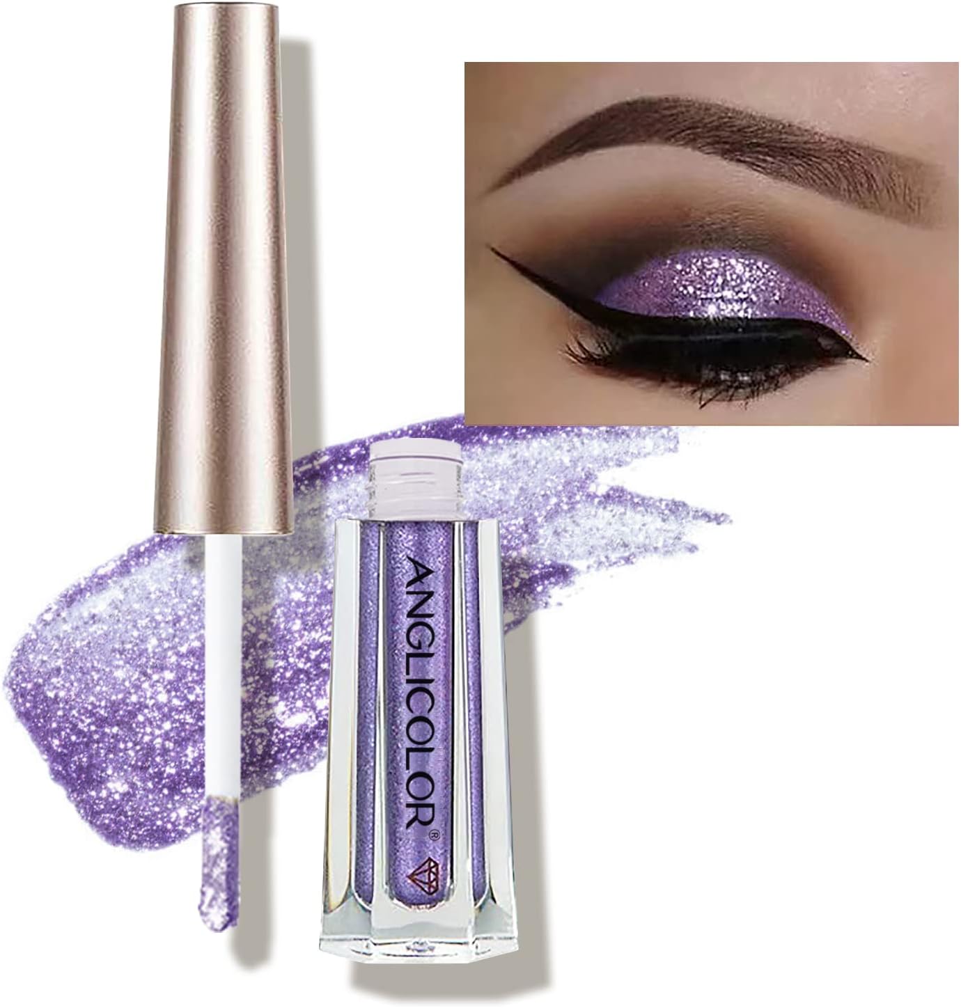 Anglicolor Diamond Glitter Liquid Eyeshadow & Eyeliner Pen, Starry Sequins Mermaid Eye Shadow, Crease Resistant, Long Lasting and Pigmented Sparkling & Shimmer Eyes Makeup(#11 Silver Lotus)