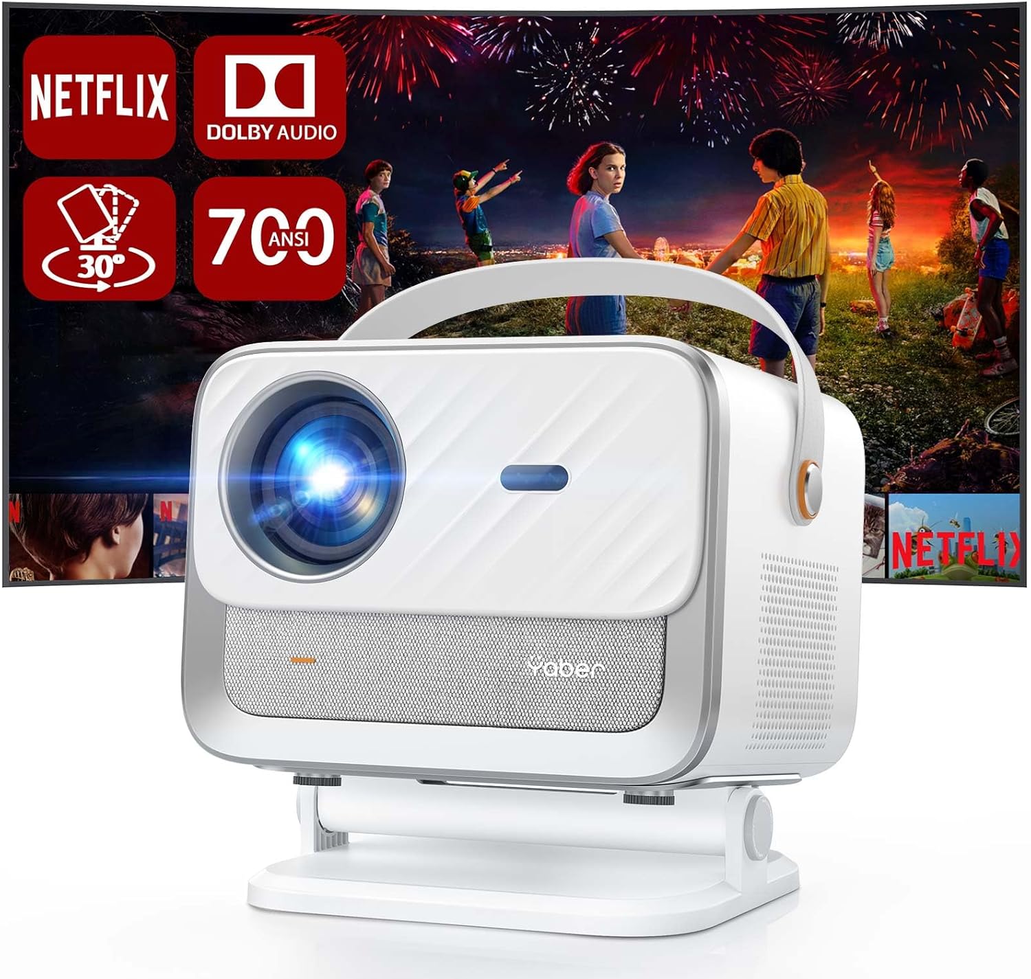 [Netflix Licensed/Dolby Audio] Smart Projector with WiFi6 and Bluetooth 5.2, 700 ANSI 1080P Outdoor Movie Projector, 20W Speakers, Auto Focus & Keystone, YABER V12 Home Theater Projector with Apps