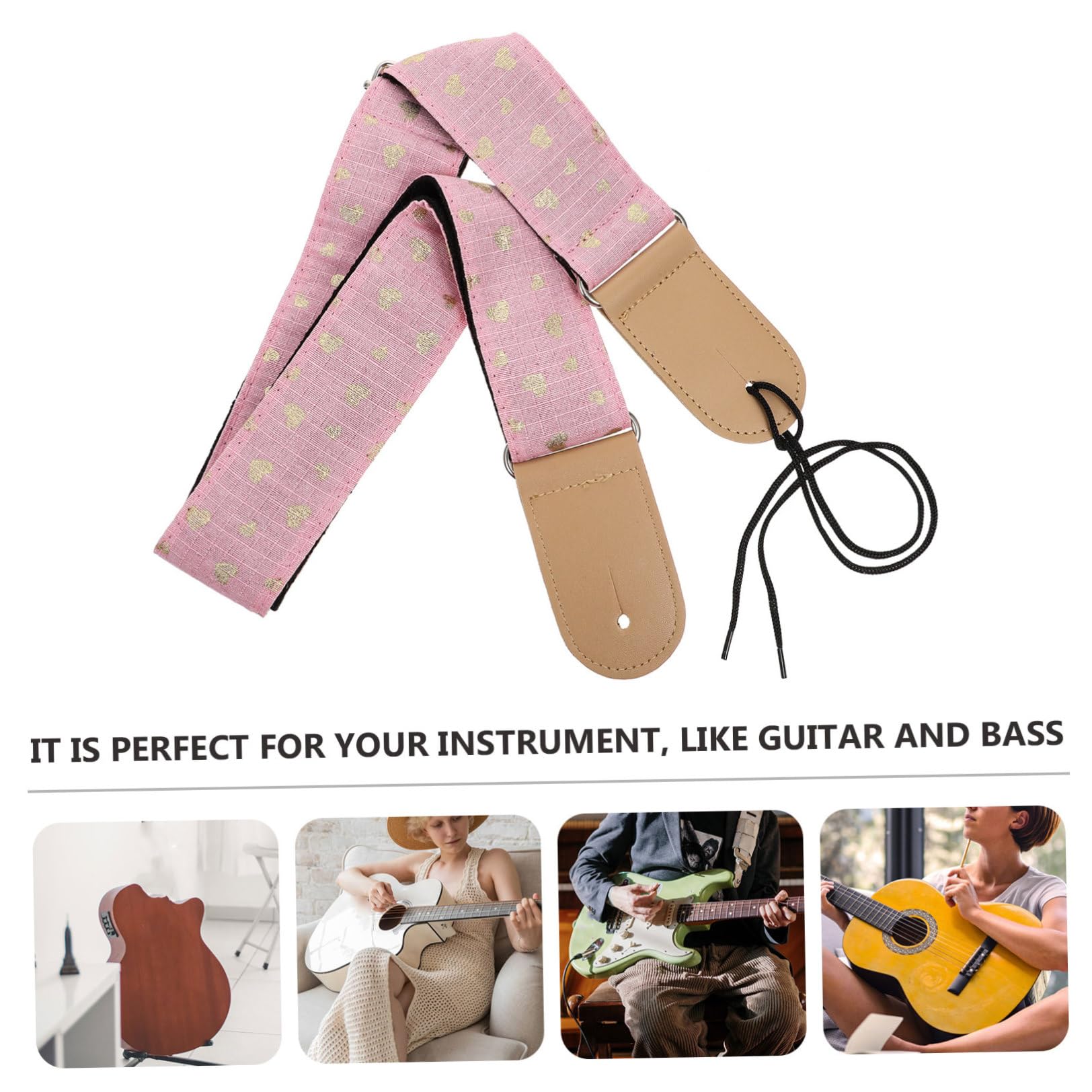 Toddmomy Correa De Guitarra Para El Hombro Moderna Y Práctica Para Guitarra Con Tejido Elegante Universal Con Doble Punta De Cuero Rosa