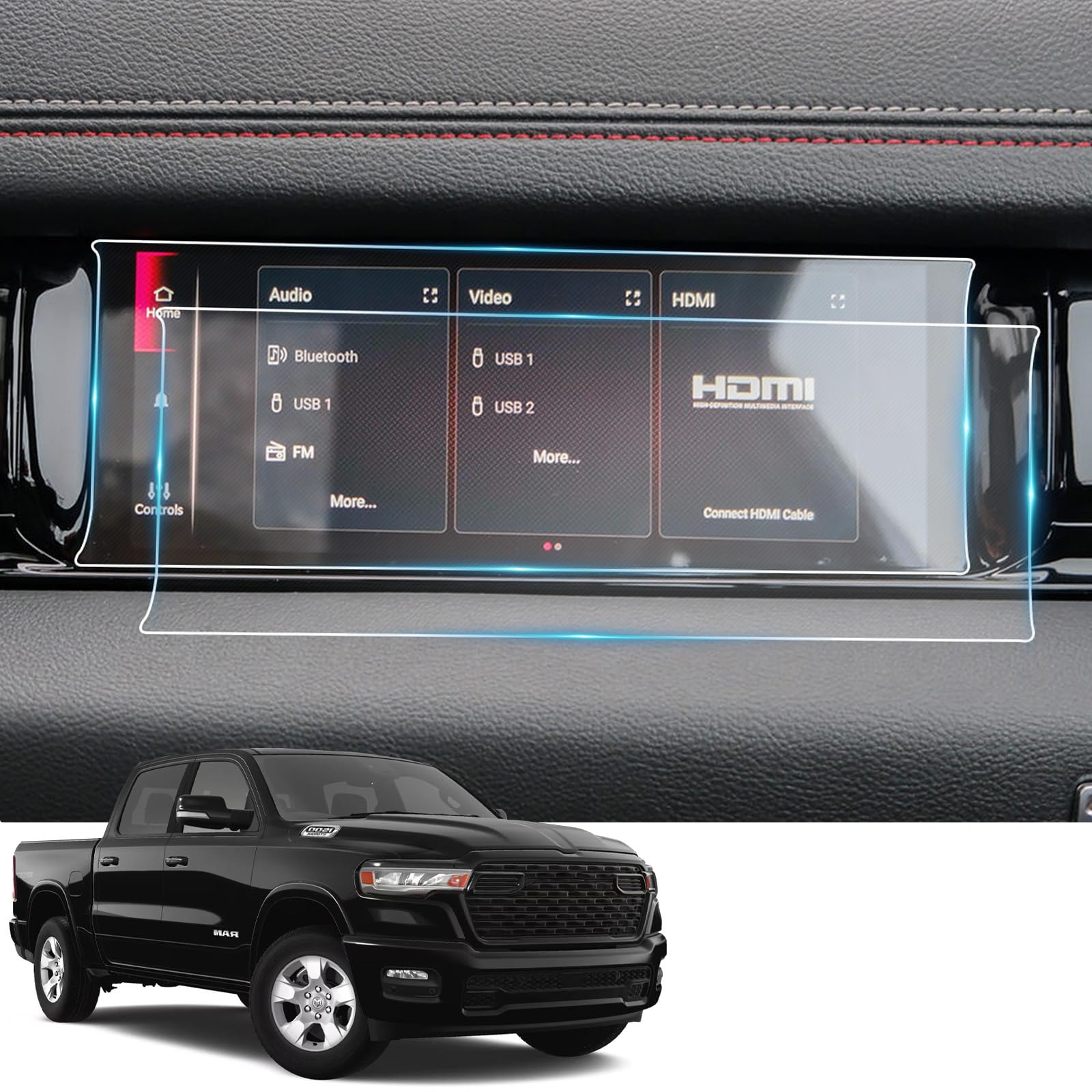 2026 RAM RHO Passenger Screen Protector for 2025 2026 Ram 1500 RHO (Limited, Limited Longhorn, Tungsten) 10.25" Front Passenger Touchscreen Cover