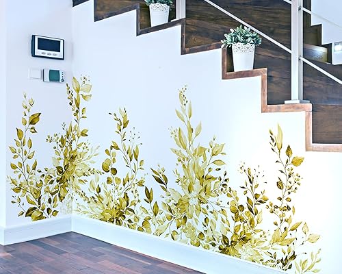 Miniatura 9 de Calcomanías de pared amarillas de hojas y plantas, despegar y pegar, calcomanías de vinilo de flores grandes, vid extraíble, decoración del hogar,