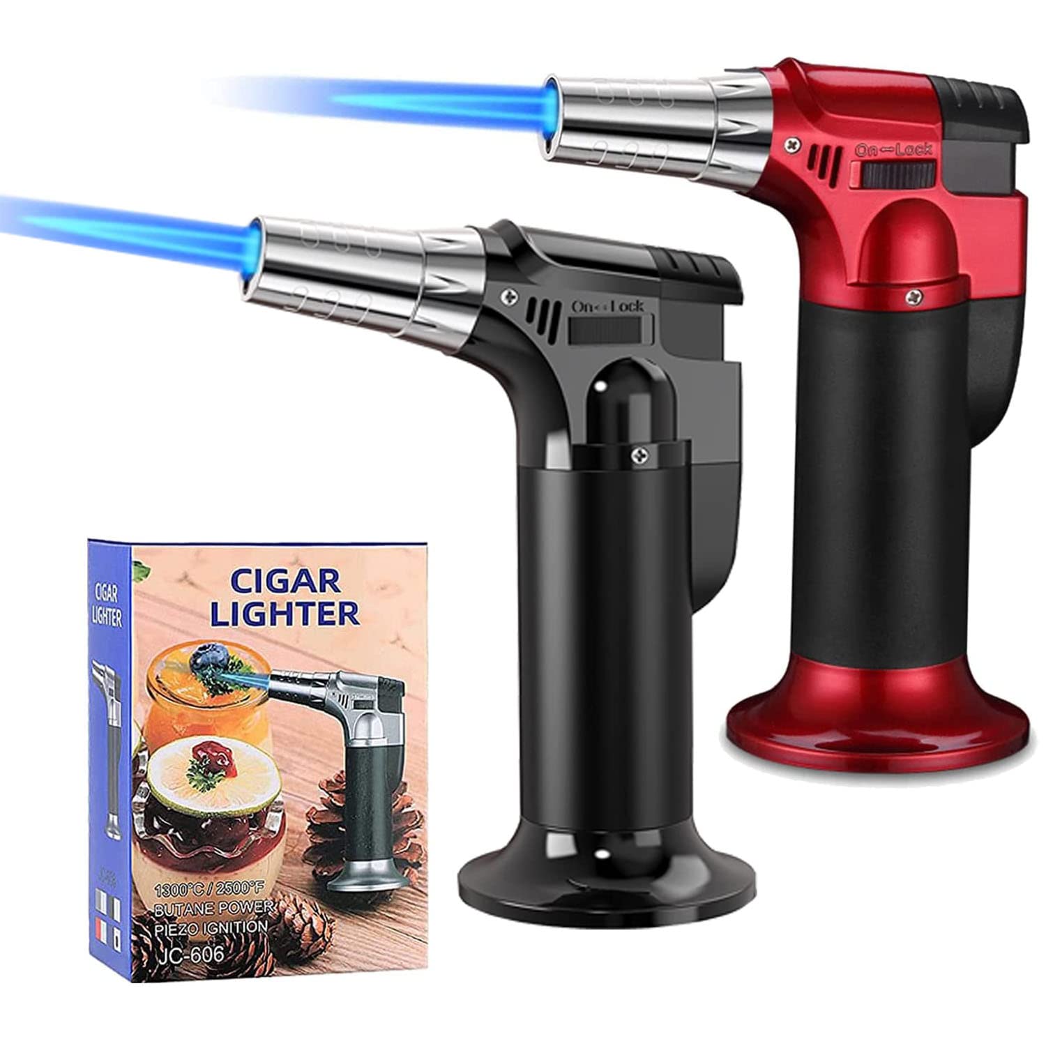 Butane Torch, ibforcty 2 pack Refillable Culinary Cooking Torch Kitchen Blow Torch Lighter with Safety Lock Adjustable and Lock Flame (Butane Gas not Included)